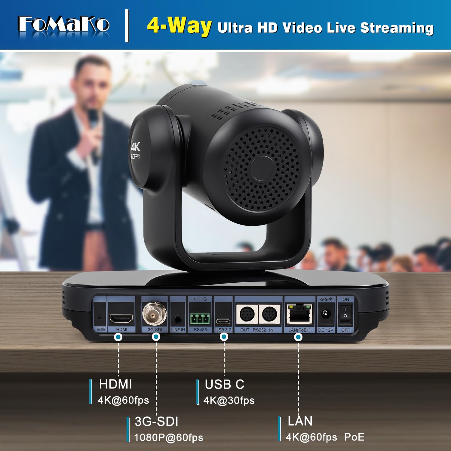 Amazon.com: FoMaKo 4K 60fps 20X Optical NDI PTZ Camera, AI Auto