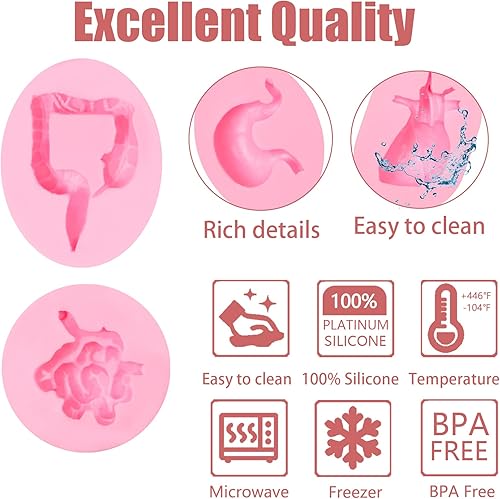 Miniatura 2 de Moldes de silicona con forma de órganos humanos, 8 unidades, molde de silicona para cerebro y corazón, para hígado, pulmón intestinal, chocolate