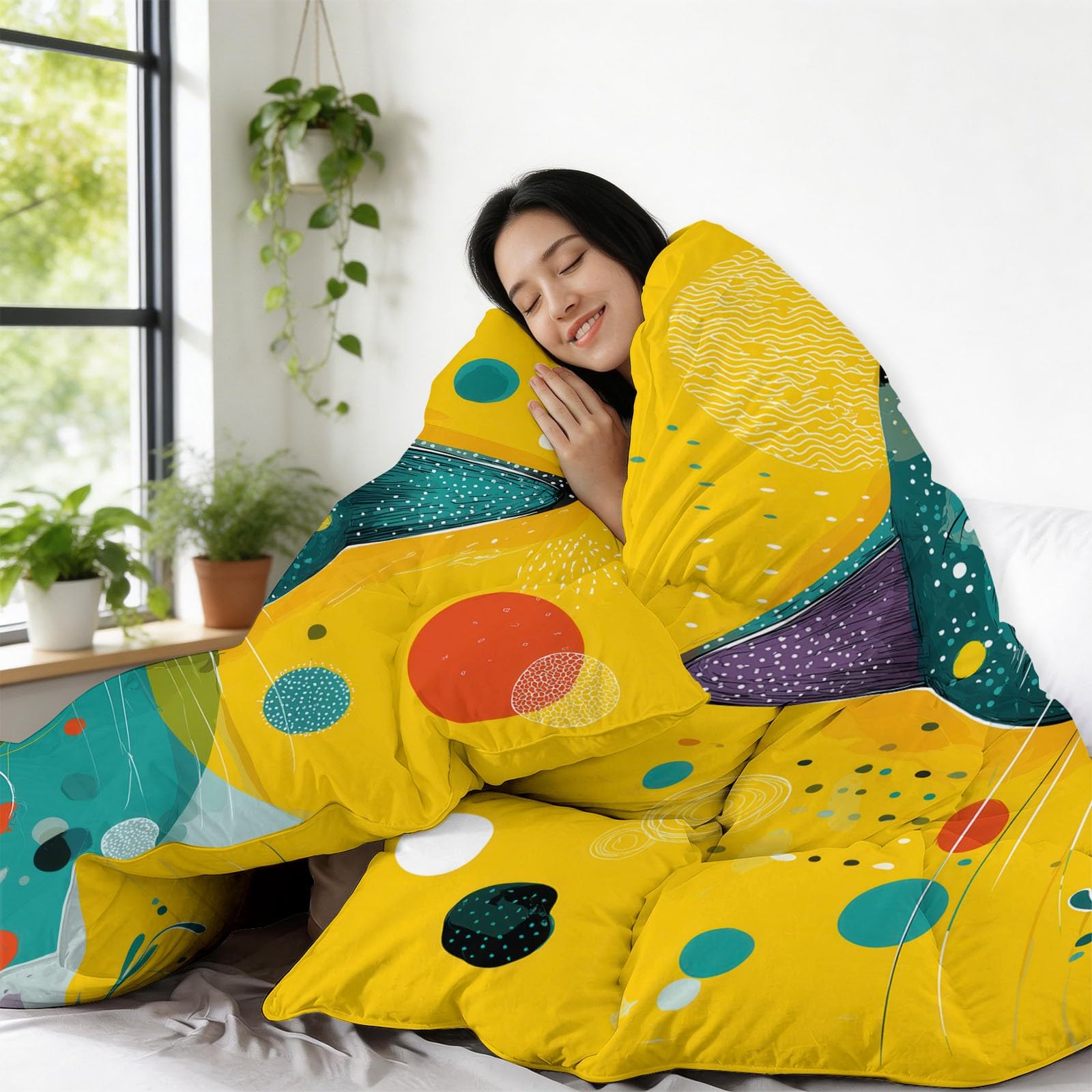 Generisch Bunte Katzen Punkte Bettdecke 155 x 220 cm 4 Jahreszeiten Steppdecke, Pop-Art Waschbare Ganzjahresdecke Schüler Jugendliche Bettwaren Set Kinderzimmer Mädchenwohnheim Bettdecke Ohne Bezug