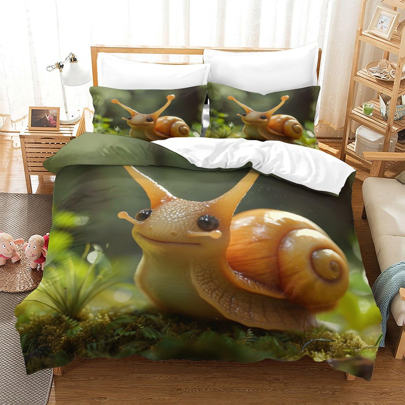 P1S9U7W5Y Nature Style 3D Printed Snail Duvet Cover Set 3pcs Microfiber Animal Theme Bedding Set Single（140x200cm）