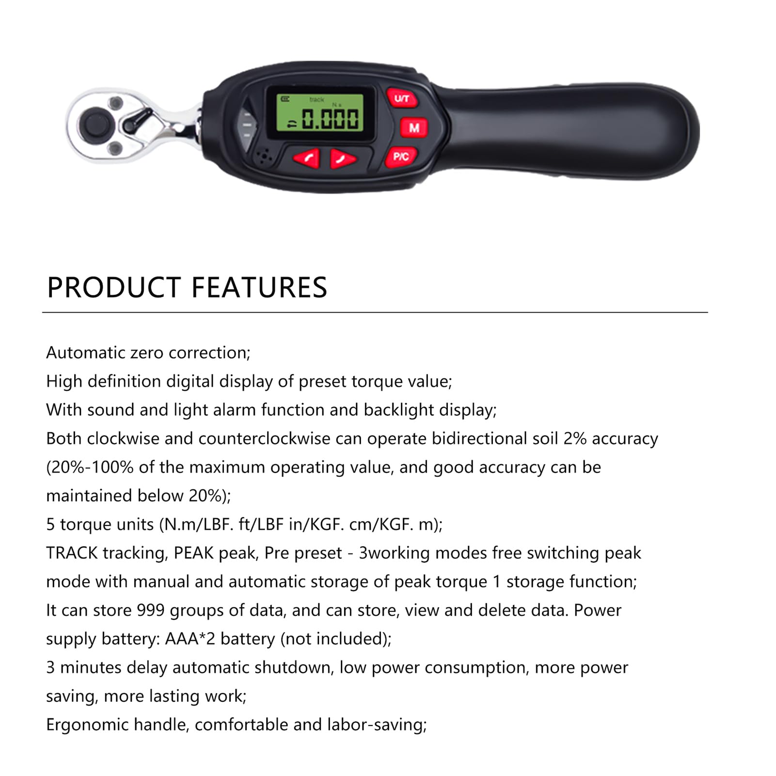3/8 "Llave de torque digital con timbre y notificación de flash LED 3-60 nm y ± 2% de alta precisión de la operación bidireccional que incluye 5 unidades de torque y 3 modos