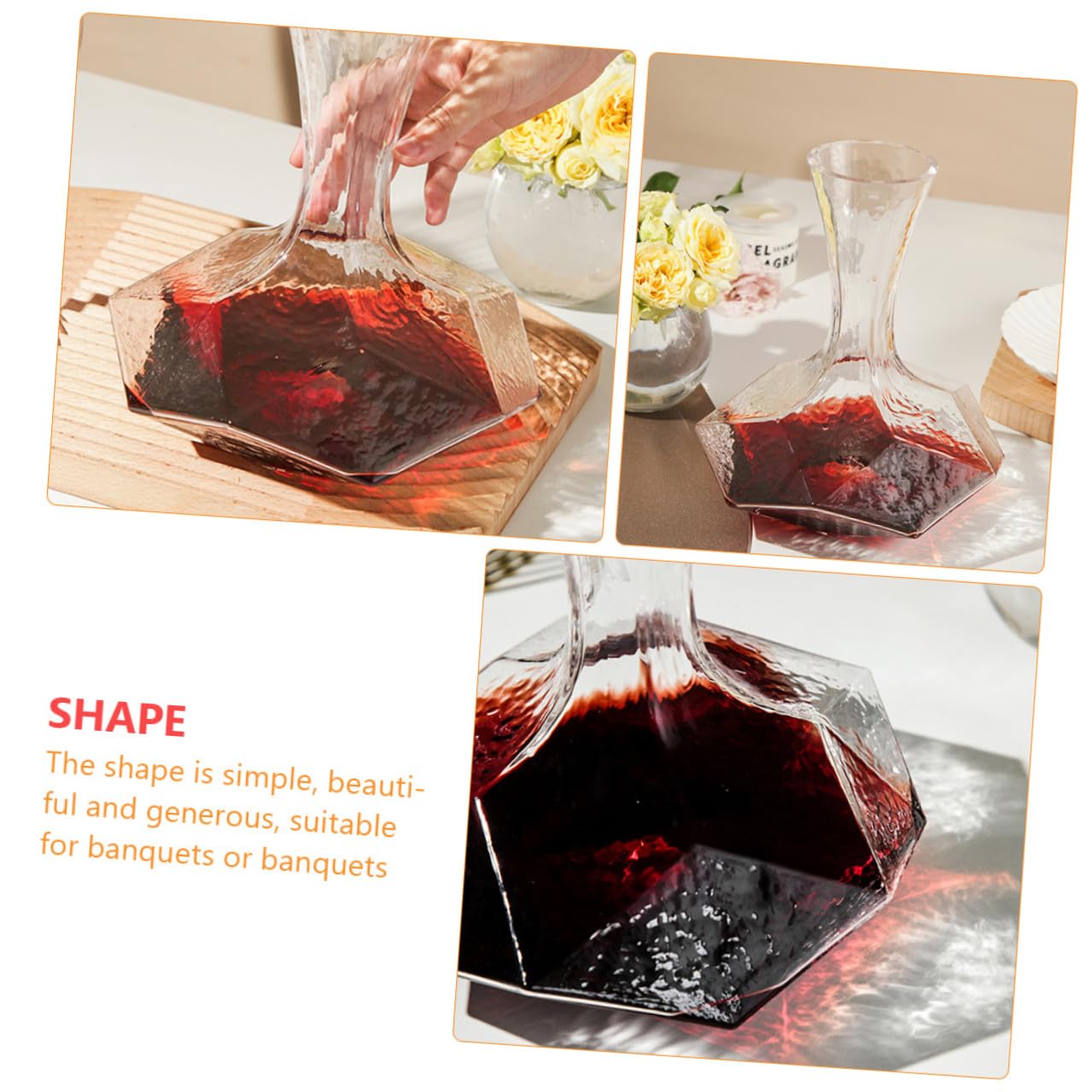 Decanter Vino Geometrico in Vetro Trasparente Design Creativo Elegante e Maneggevole per Casa Ristorante e Bar Facile da Pulire Contenitore Multiuso per Vino Vodka e Whiskey Idea