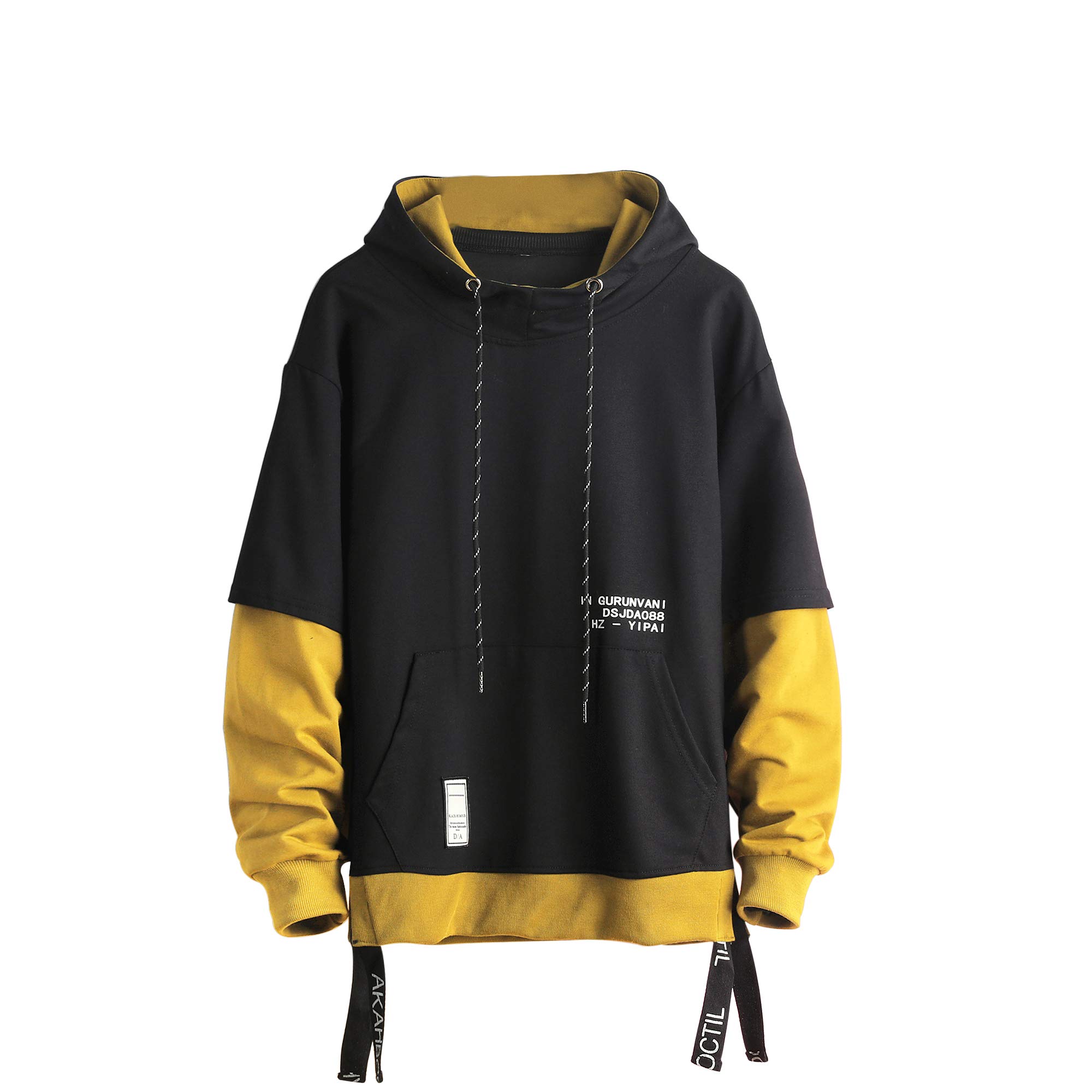 GURUNVANI Contrast Colour Pullover Hoodie Men's Patchwork Hoodies Men