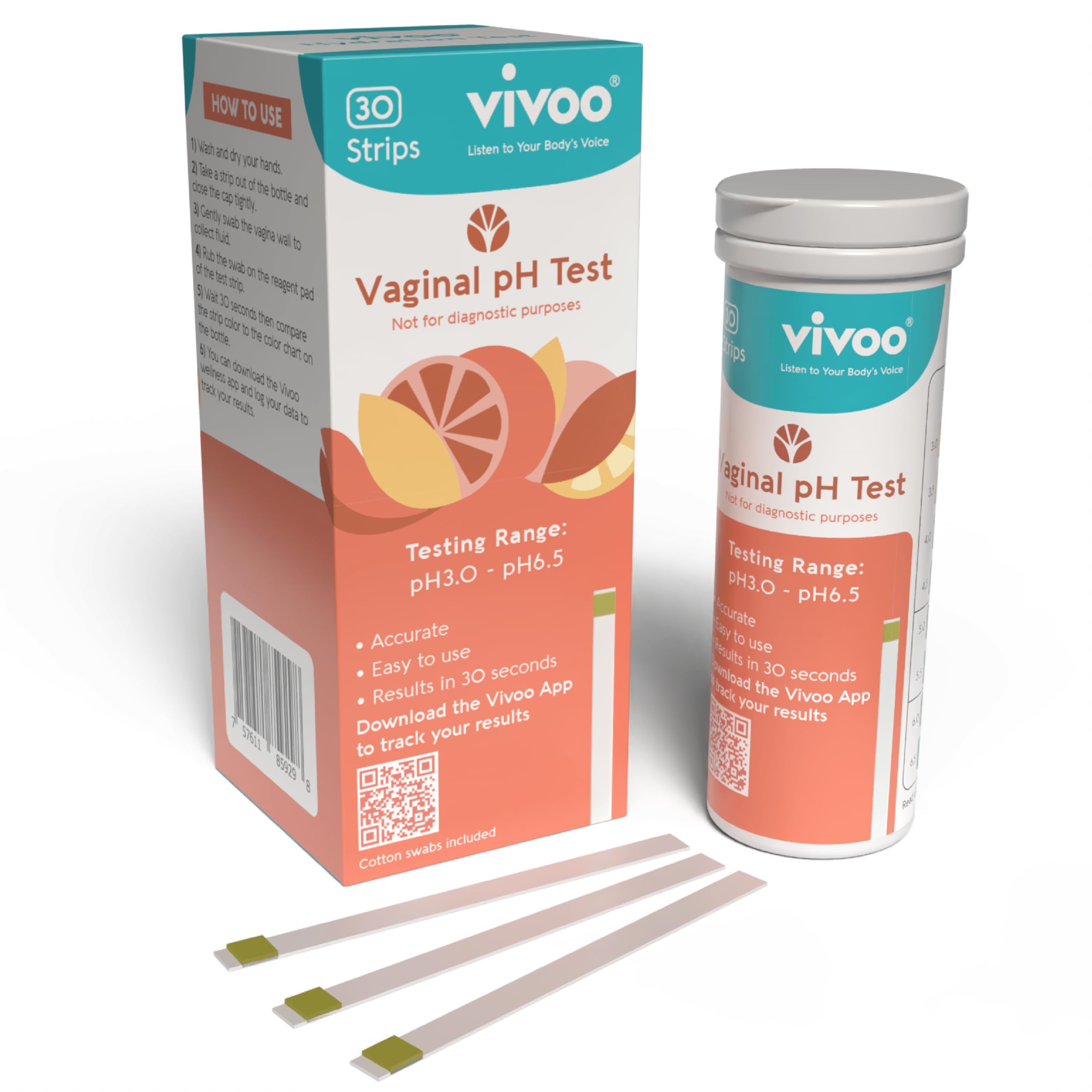 Vivoo Vaginal pH Test Kit – 30 at-Home Test Strips for Feminine pH Balance, BV & Yeast Infection Screening, 30-Second Results, Log & Track in Free Vivoo App, FSA/HSA Eligible