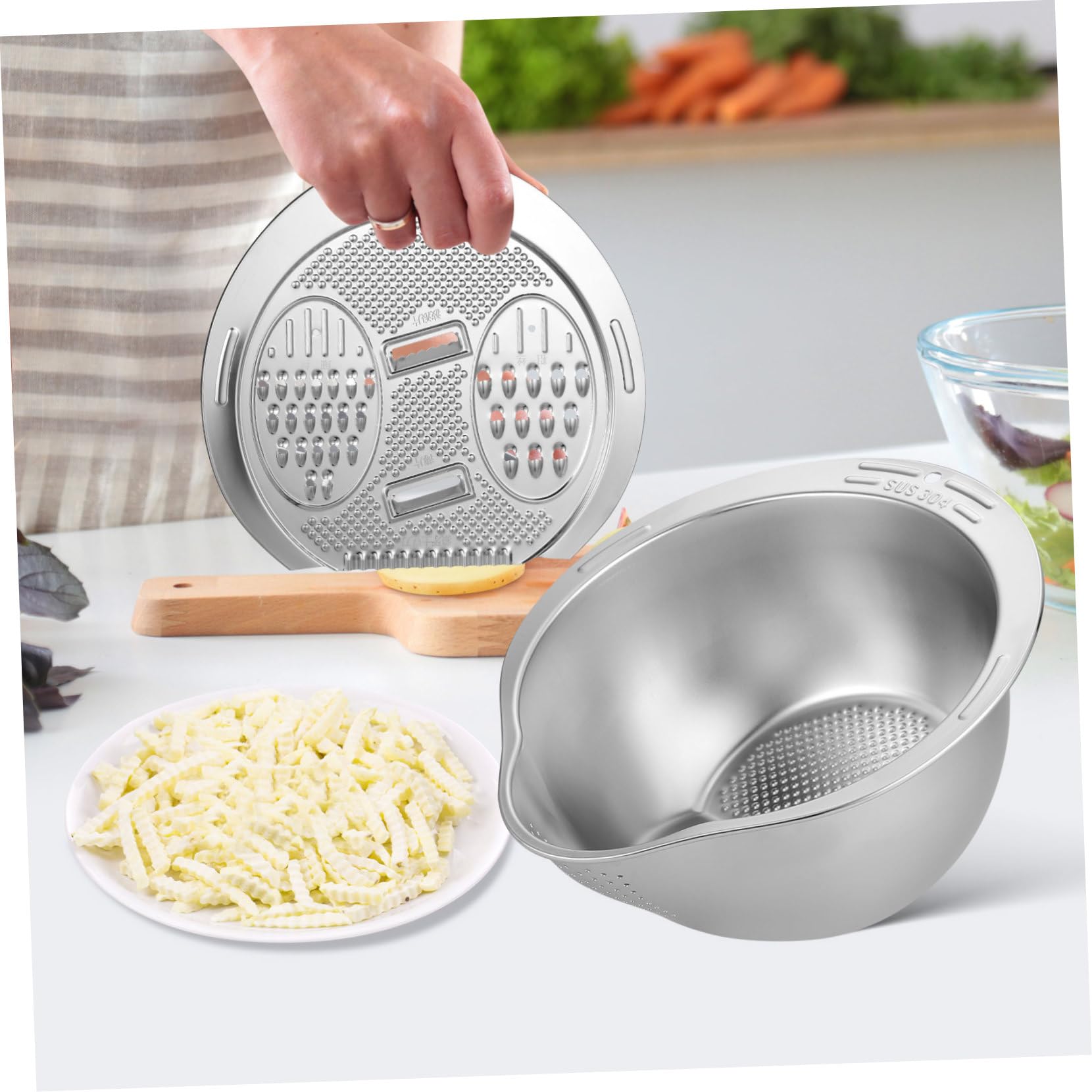Luxshiny Colador Diseño Único Redondo de Acero Inoxidable para Lavar Arroz y Frutas Seguro y Fácil de Limpiar Gran Capacidad para Uso en Cocina Familiar