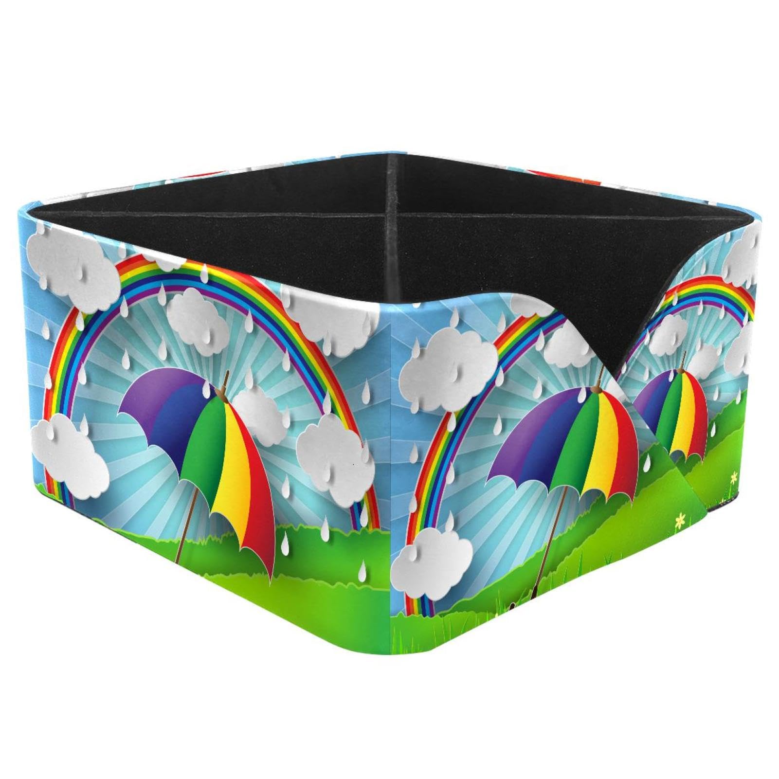KengjuTesu Rainbow Umbrella Desktop Organizer Pen Holder, Rectangular Pencil Cup for Office, Study and Makeup Stations