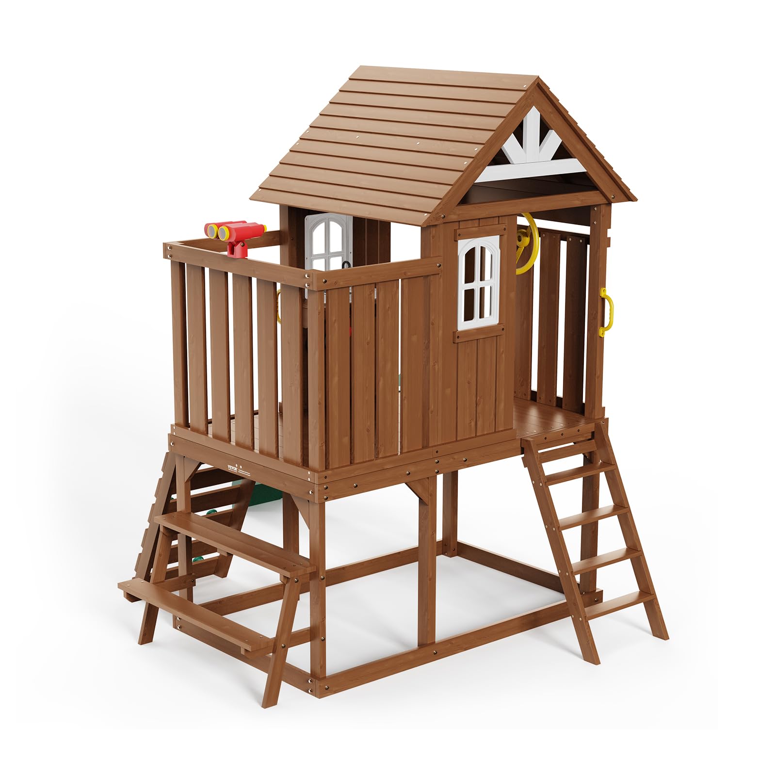 VEVOR Casetta da Gioco per Bambini da Esterno in Legno (Grigio, 2,32P x 3,1l x 2,69H metri)