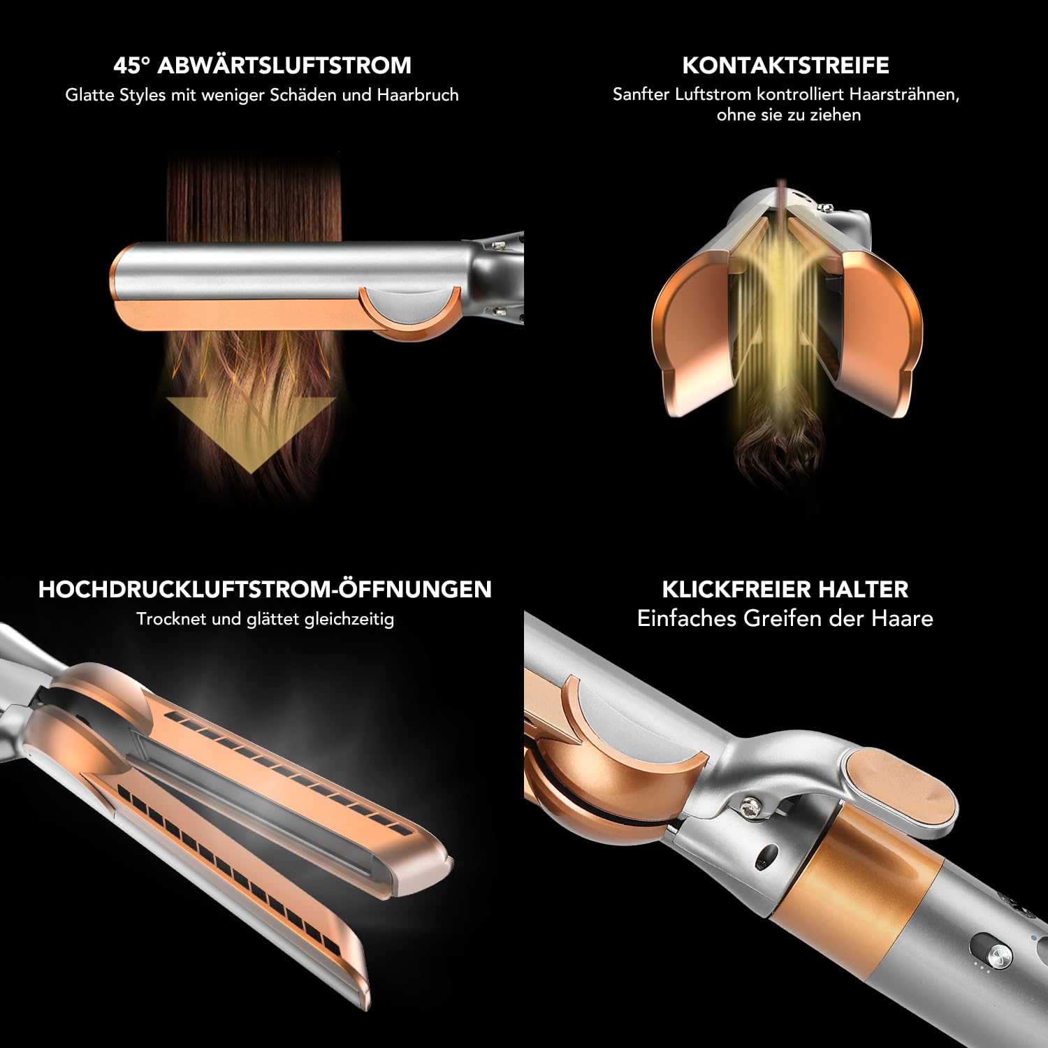 Glatteraufsatze fur Dyson Airwrap mit Airflow Technologieohne heilse Platten fur sanftes Haarstyling mit wenigerSchaden, Kompatibel mit HS01/HS05/HS08, Kupfer