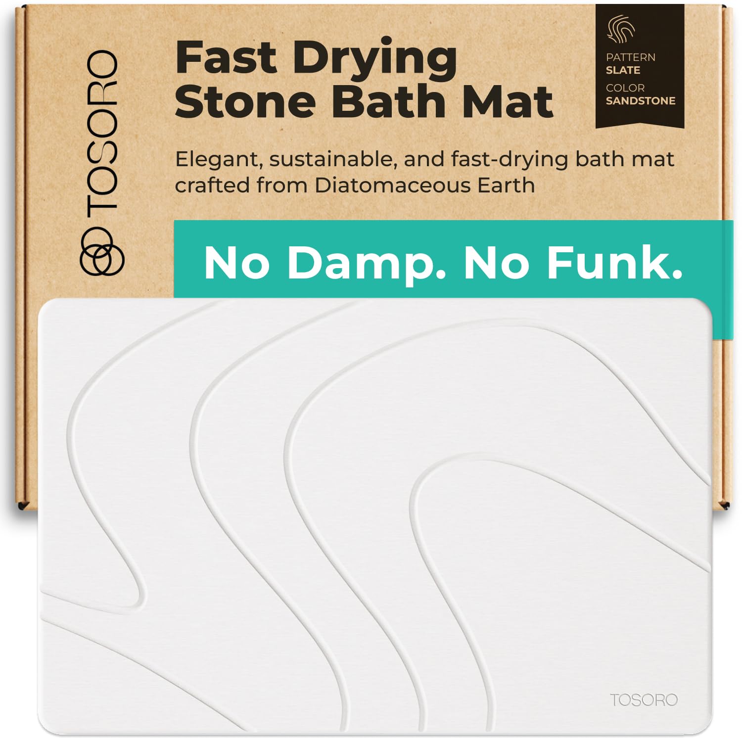 TOSORO, Alfombra de baño o Ducha de Piedra Antideslizante de Tierra de diatomeas, tapetes de baño absorbentes de Secado rápido, diseño Elegante y Moderno, fácil de Limpiar, 60 x 38 cm, Arenisca