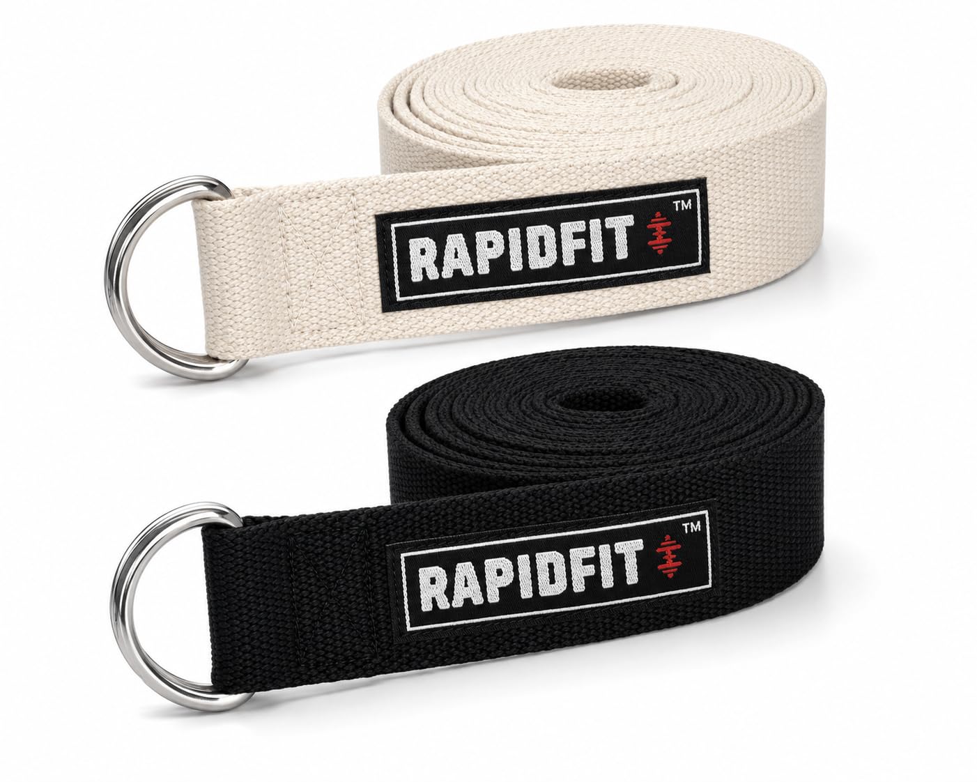 Heavy Cotton Yoga Belt Combo | 2 Adjustable Yoga Straps with Metal D-Ring Buckle | 2.5–3 mm Thick, 1.5 Inch Wide, 6 Feet Long | Yoga, Pilates, Stretching, Gym & Physical Therapy (Black & Off White)-picture-15