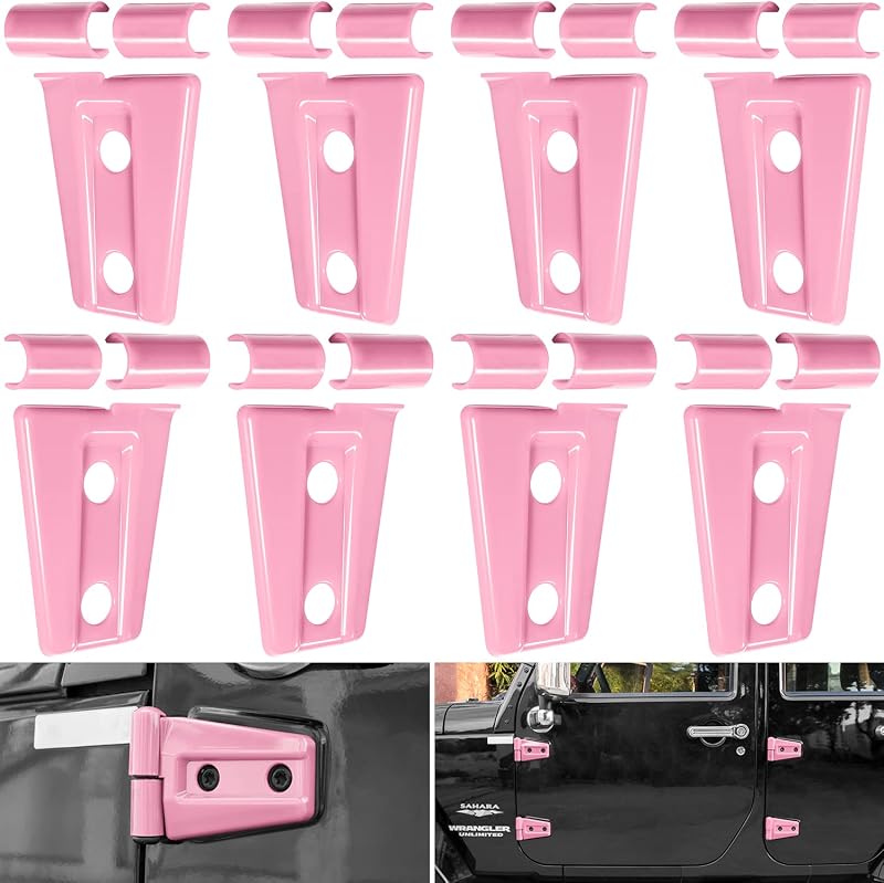 Moldura de acabamento para dobradiça de porta E-cowlboy em ABS rosa para Jeep Wrangler JK JKU 2007 a 2018 – 8 peças