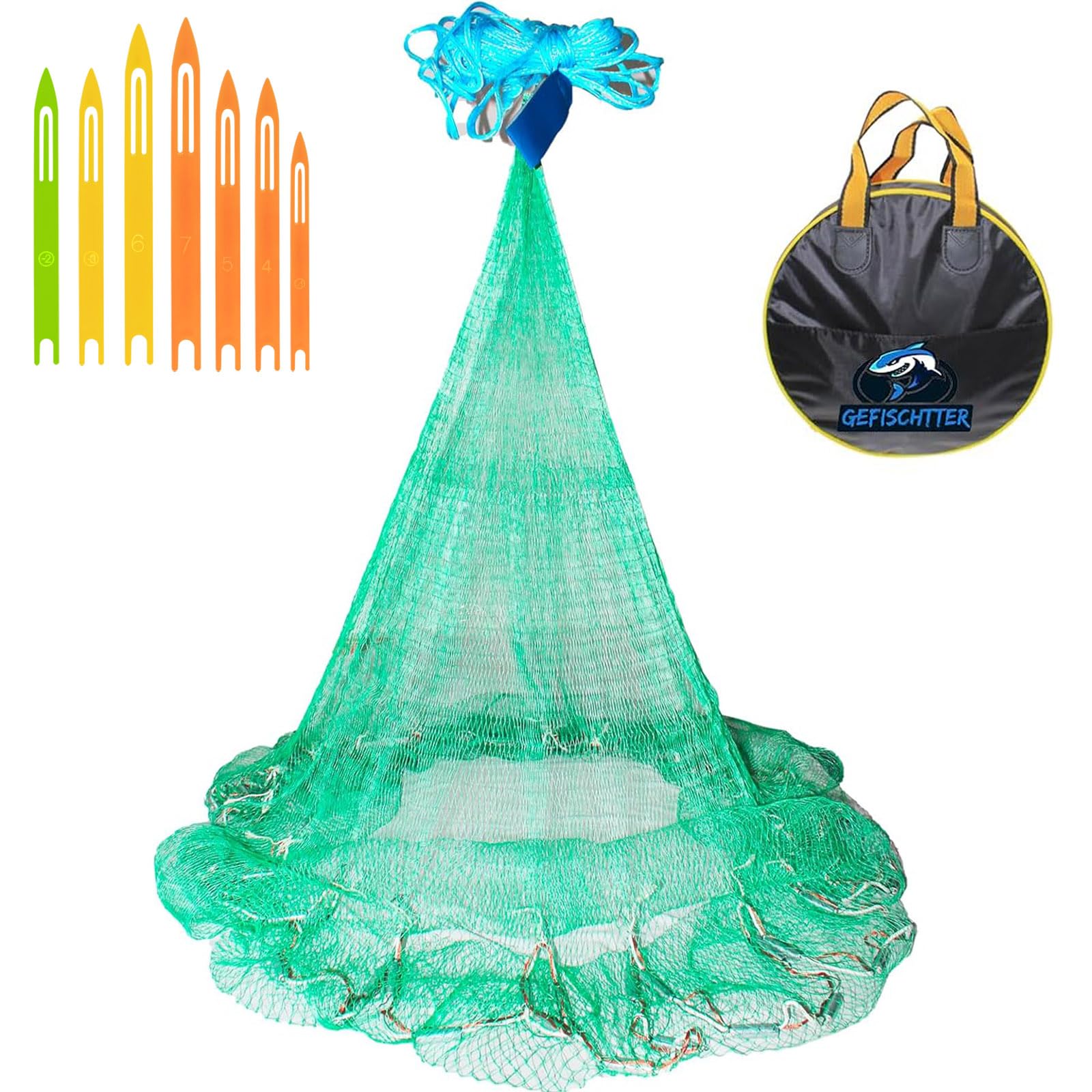 Saltwater Fishing Cast Net Eco-Friendly Rubber Sinker 1/2 Inches Mesh for Bait Shrimp Trap Fish Size 4FT/5FT/6FT/7FT/8FT/9FT/10FT/11FT/12FT Radius