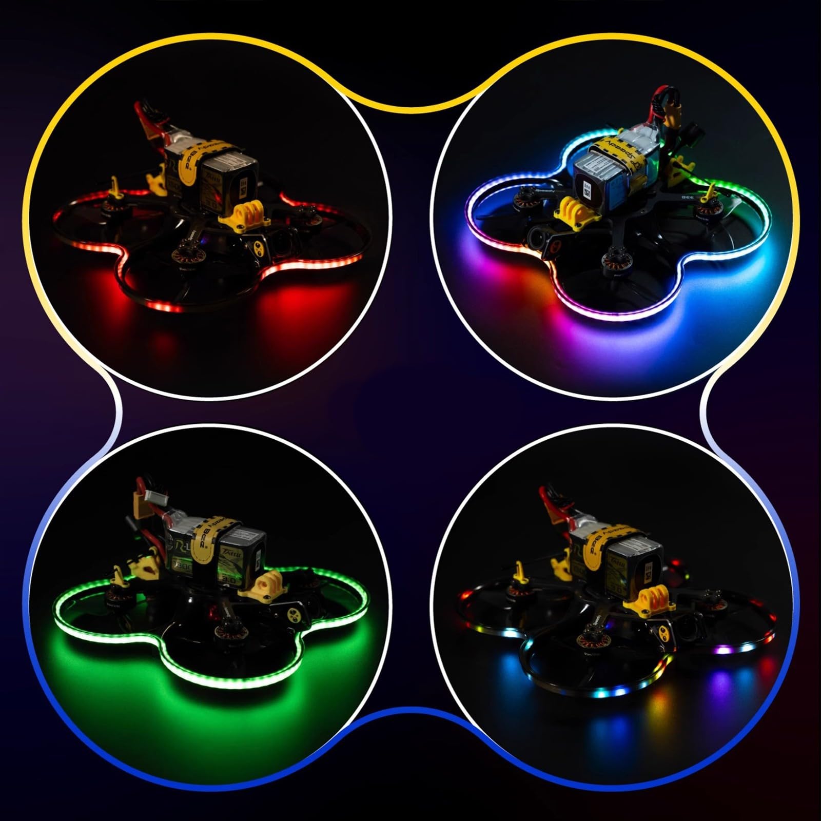 SpeedyBee - Tiras de luz LED inalámbricas ajustables de color para drones FPV con efectos personalizables