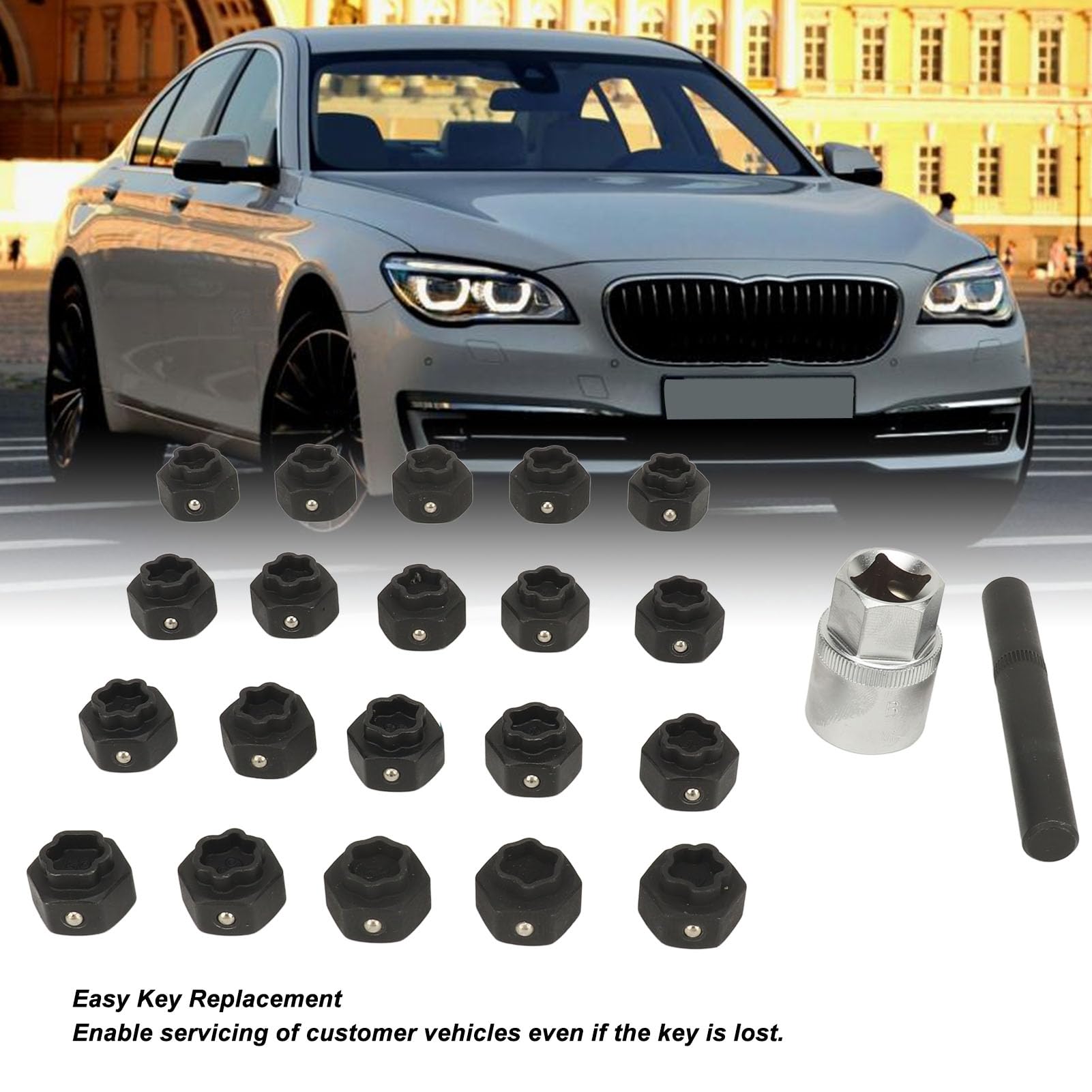 Kit d'écrous de roue antivol 22 pièces 1/2" Kit de clés d'écrou de verrouillage de roue pour F01 F02 F03 F10 F11 F12 F13 F15
