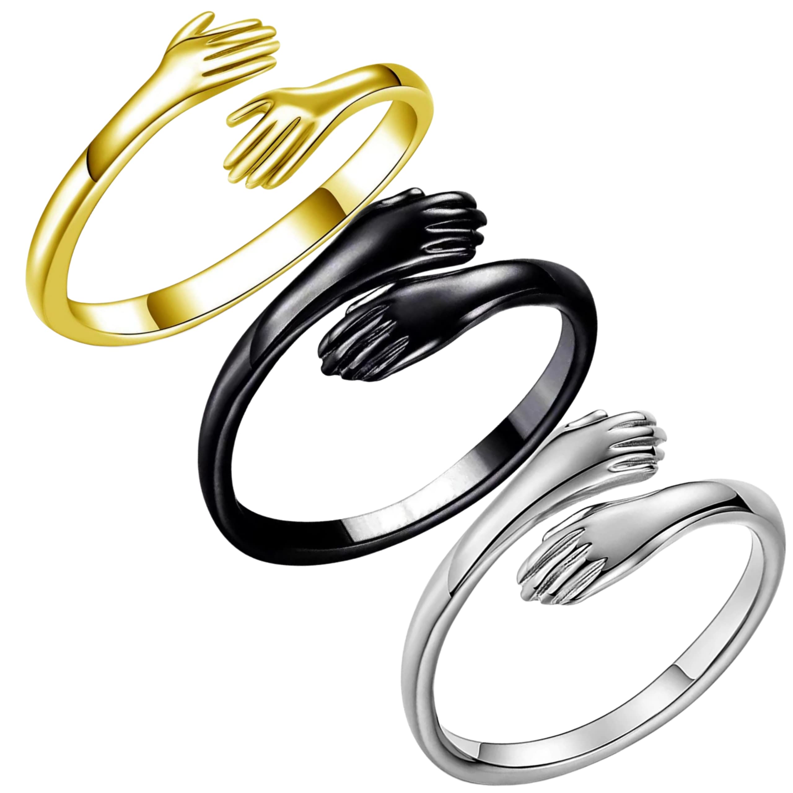 HUG RING two hand to hug symbol ring | 3 ring combo | adjustable love proposal ring | velantines special ring siver, black, gold color hug ring combo (B0BTT836FM) Amazon Price History, Amazon Price Tracker