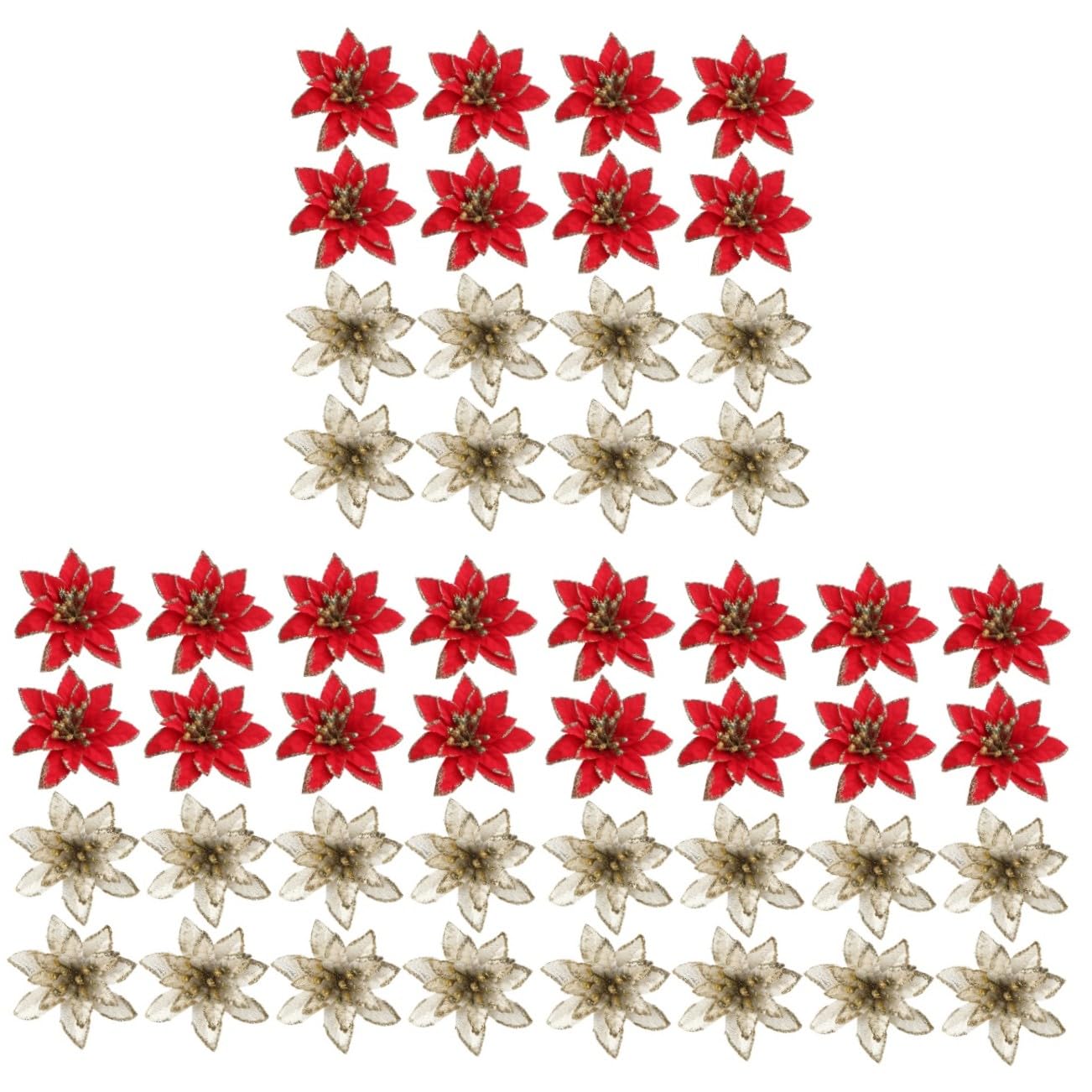 DECHOUS 72 Piezas Flores Artificiales Navideñas Flores De Nochebuena De Seda Flor De Nochebuena con Purpurina Navideña Flor De Pascua Falsa Suministros para La Fiesta Tela De Seda Flash