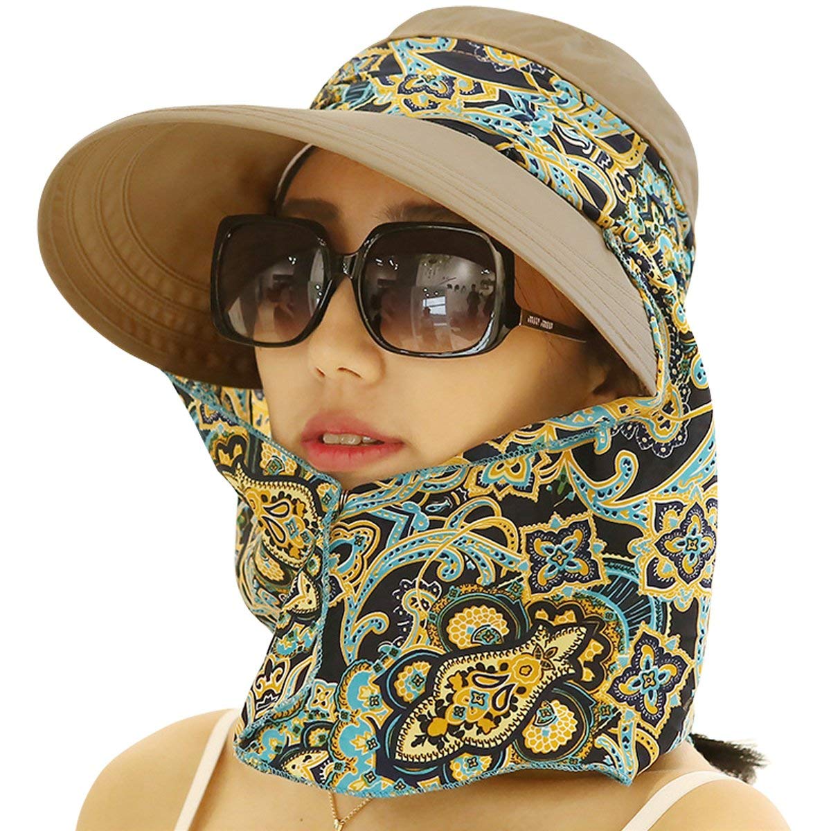 ToBe-U Women's UPF+50 Sun Visor Detachable Flap Hat Foldable Wide Brimmed UV Protection Hat (02KAHKI)