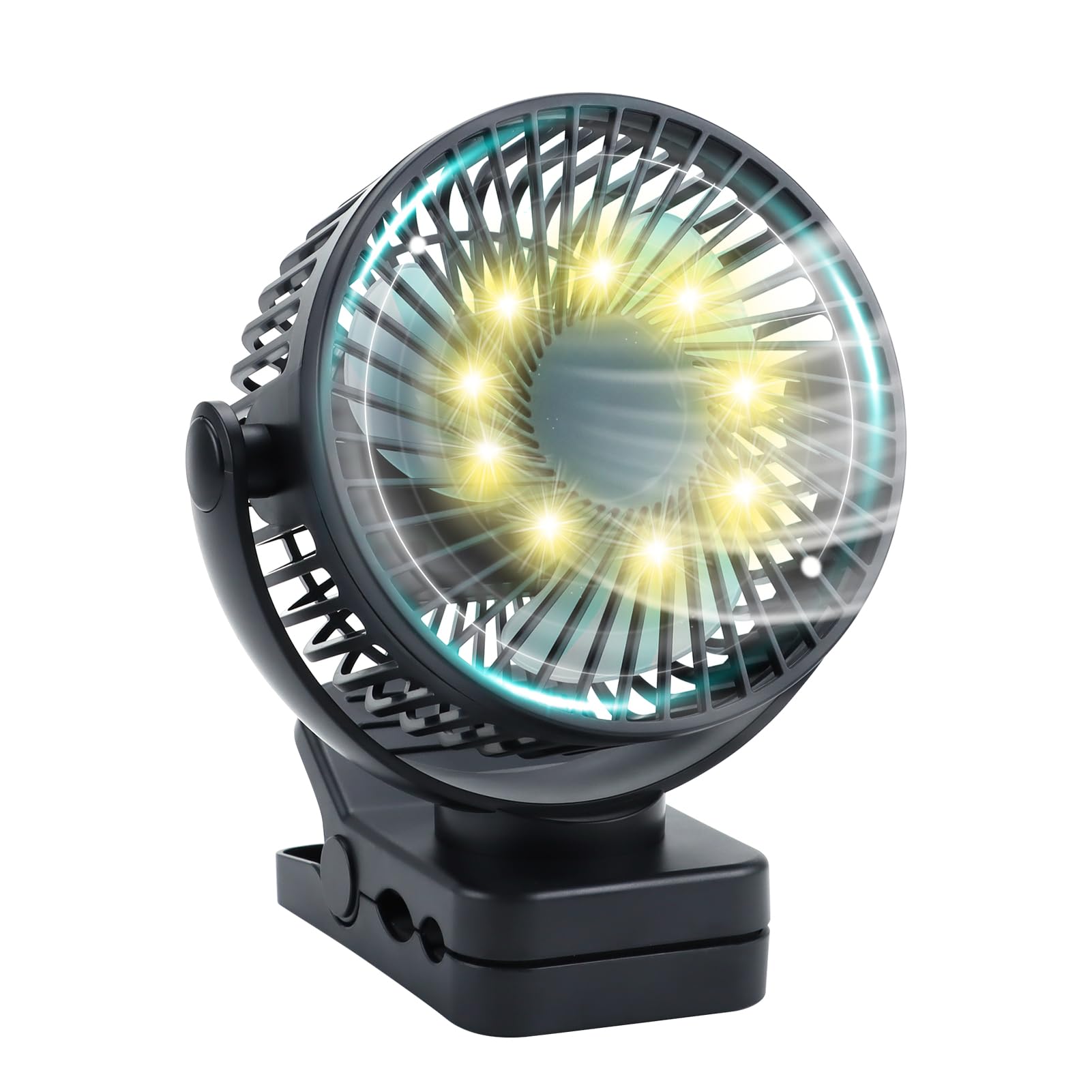 Feelhap USB Ventilador, 12000mAh Mini Ventilador Portatil Silencioso con Pinza y Control Remoto, Rechargeable Ventiladores de Mes con 3 Velocidades y Luz LED, 360° Rotation para Dormir Oficina Camping