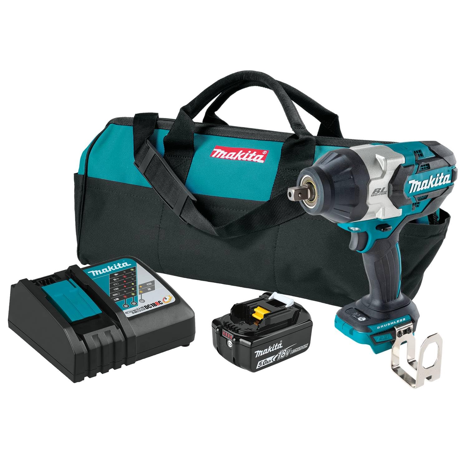 Makita XWT19T Impact wrench kit, 1/2 in., detent anvil, 3-speed brushless, 5.0 Ah