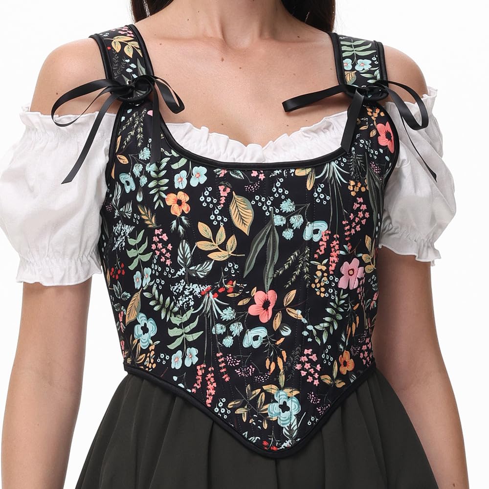 Retro Black Floral Tube Corset for Women | Adjustable Shoulder Strap Bustier | Slim Fit Vintage Wrap Design-image-33