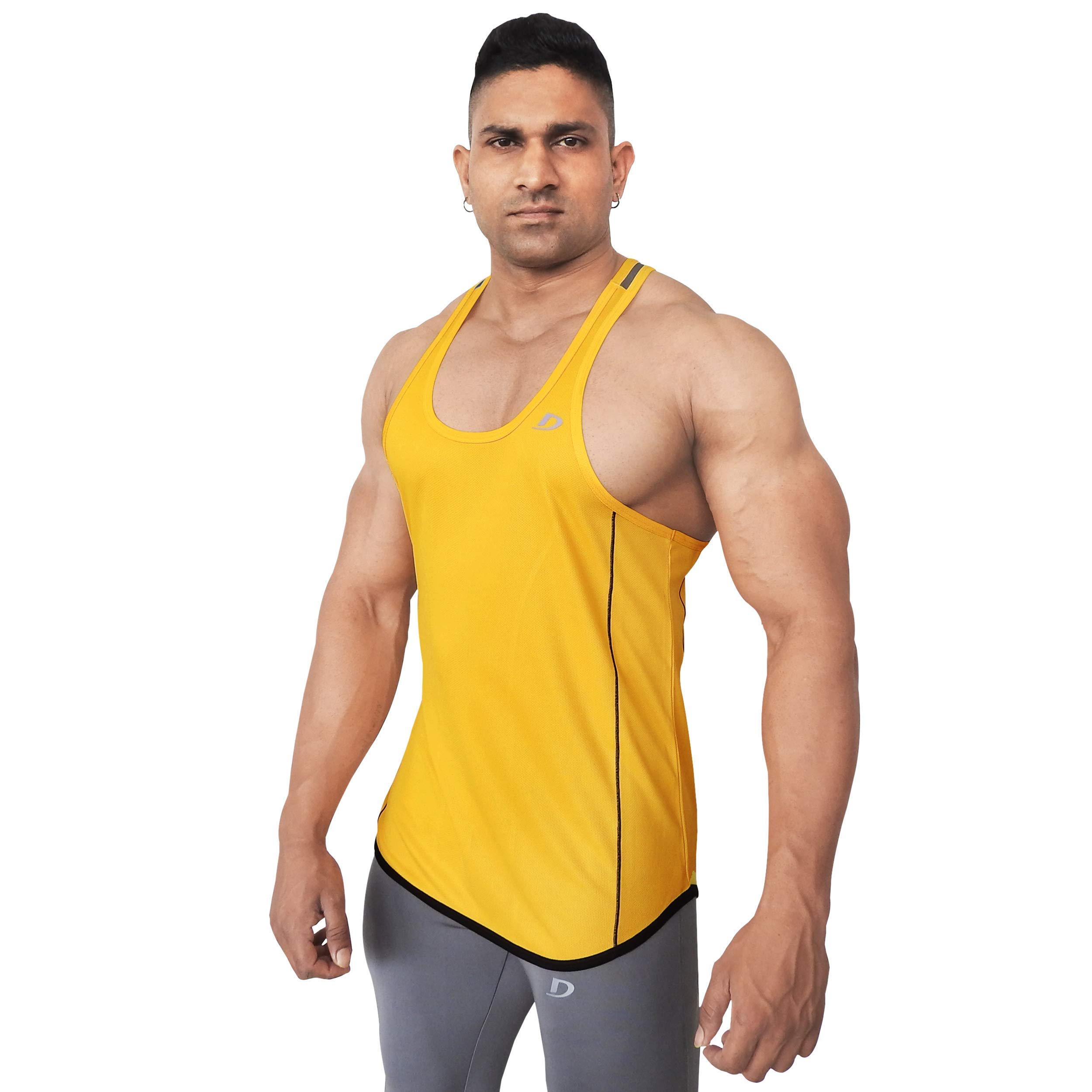 DECISIVE Men's Solid Slim Fit Fashion Vest (3TONE-STR_Yellow-Black 1