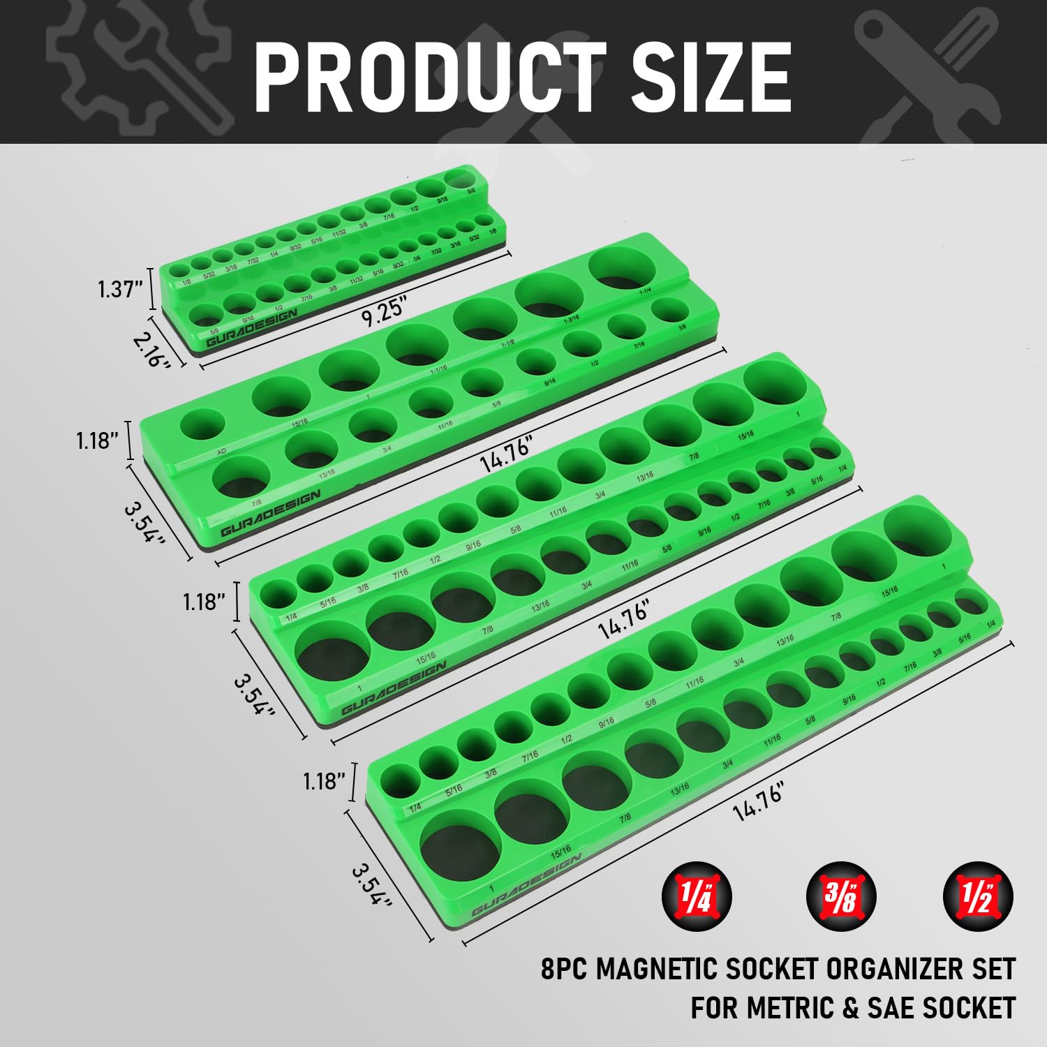 Set di 8 organizer magnetici per prese, supporto magnetico per prese da 1/4", 3/8", 1/2", contiene 171 vassoi magnetici.