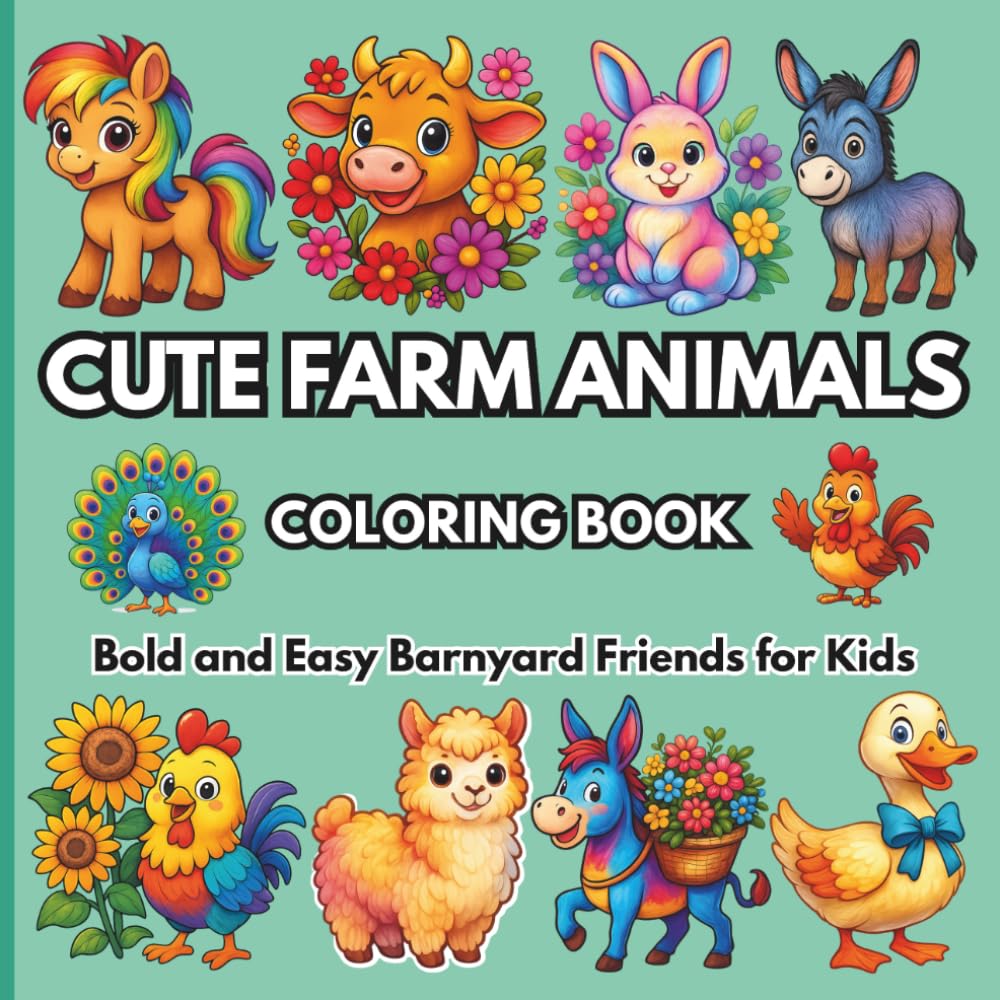 Cute Farm Animals Coloring Book: Bold and Easy Barnyard Friends for Kids (Bold and Easy Coloring Book Series - Noor Kids)