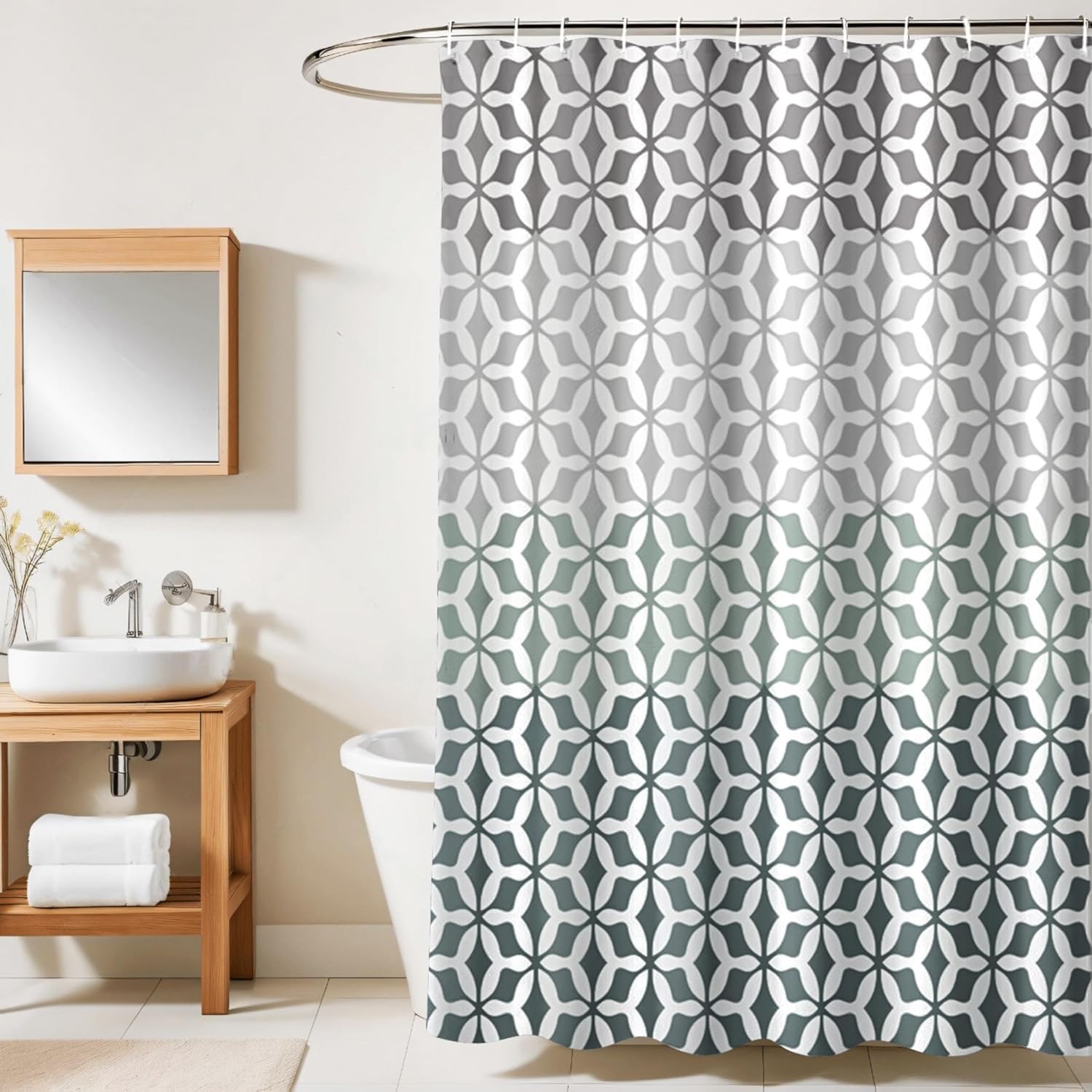 HOMETHREADS Embrace Luxury with Our 6-Feet Long Premium Polyester Shower Curtain with 12 Hooks for a Lavish Bathroom Ambiance | Stylish, Splendid, and Perfectly Sized (Grey_Leaf, 180x200cm) — Amazon image 22