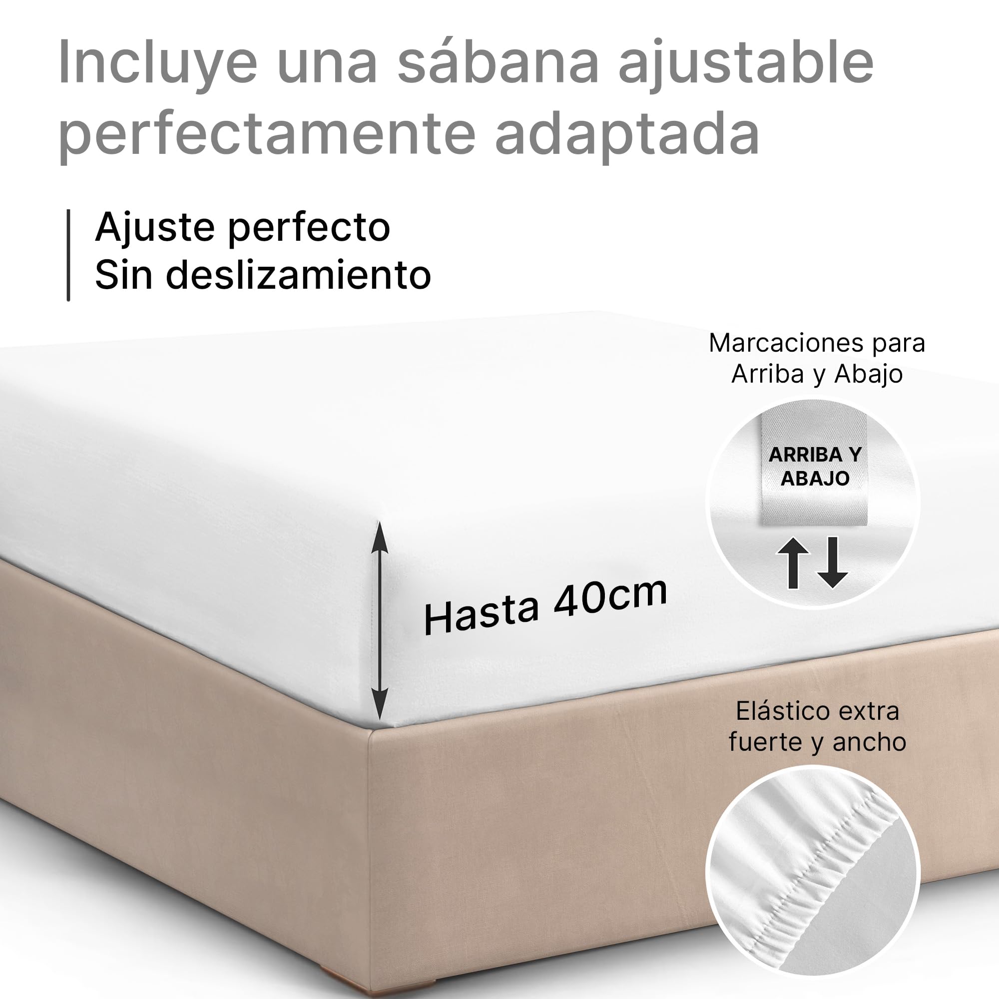 Sábana Bajera 180x200cm - 100% Algodón para Colchones de hasta 40 cm de Altura - Algodón Premium de 400 Hilos - Ideal para Camas Box Spring - Paquete Individual - Certificación Oeko-Tex - Blanco