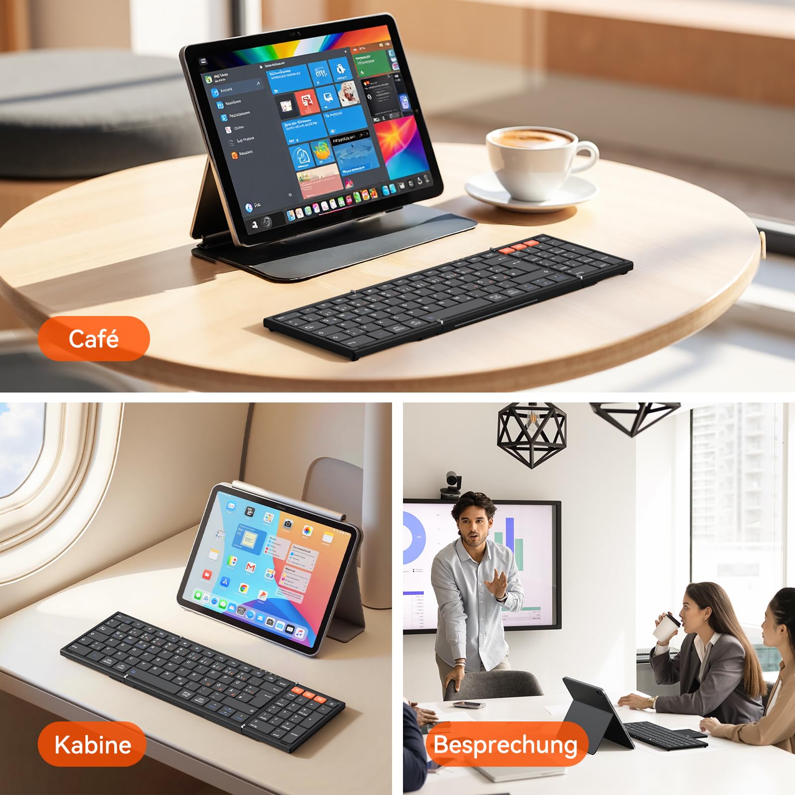 MEETION Faltbare Bluetooth-Tastatur mit Touchpad, QWERTZ, Kabellos | Tragbare, wiederaufladbare Tastatur mit Ziffernblock, kompatibel mit iPad, Windows, Mac, Android, iOS und Laptops
