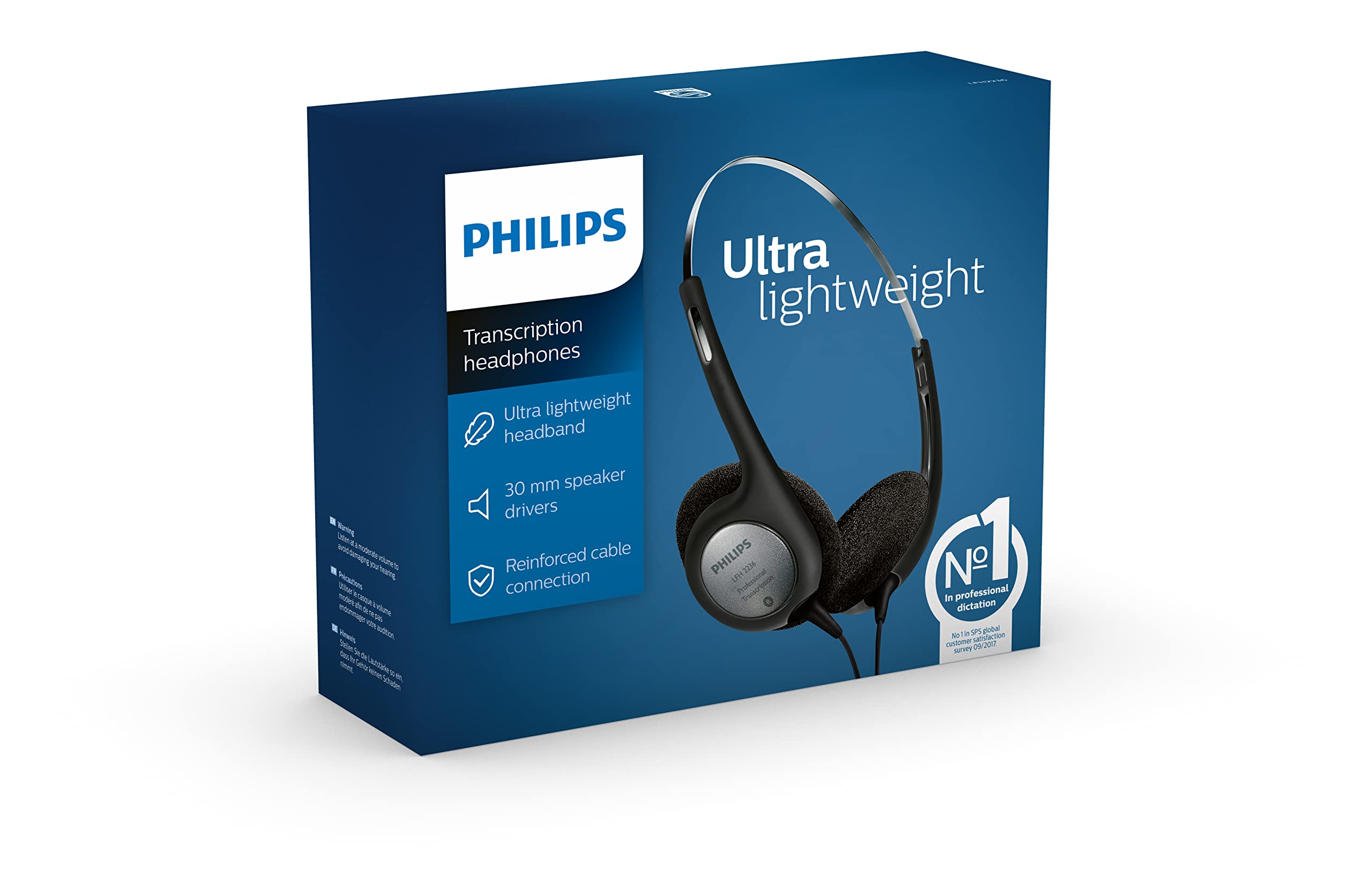 Philips LFH2236 Stereo Kopfhörer für Diktier-und Wiedergabegeräte mit 3.5 mm Klinkenstcker, Ohrpolster, schwarz/Silber, 170 mm × 135 mm × 50 mm