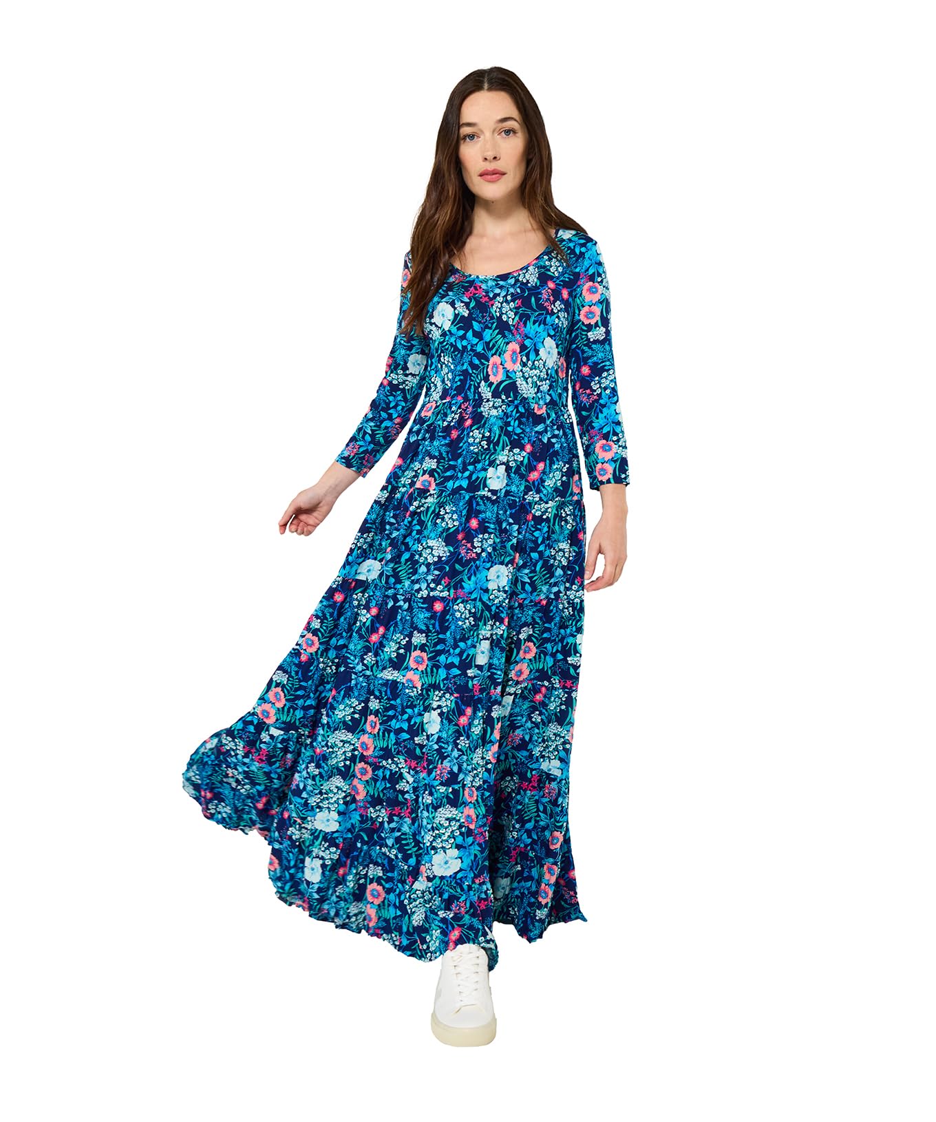 Joe Browns Women's Bright Floral Crinkle Cotton Maxi Dress, Blue, 10