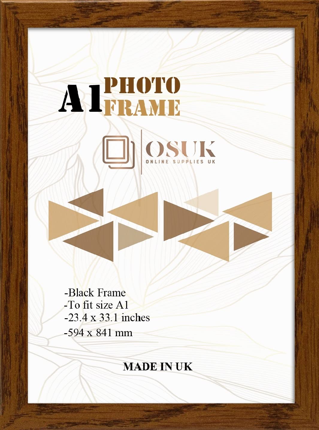 OSUK A1 Frame Walnut In Size 59.4 x 84.1 cm Picture Frame A1 Photo Frame with Clear Perspex Front & Wall Mounting to Hang Portrait or Landscape - Large A1 Poster Frames