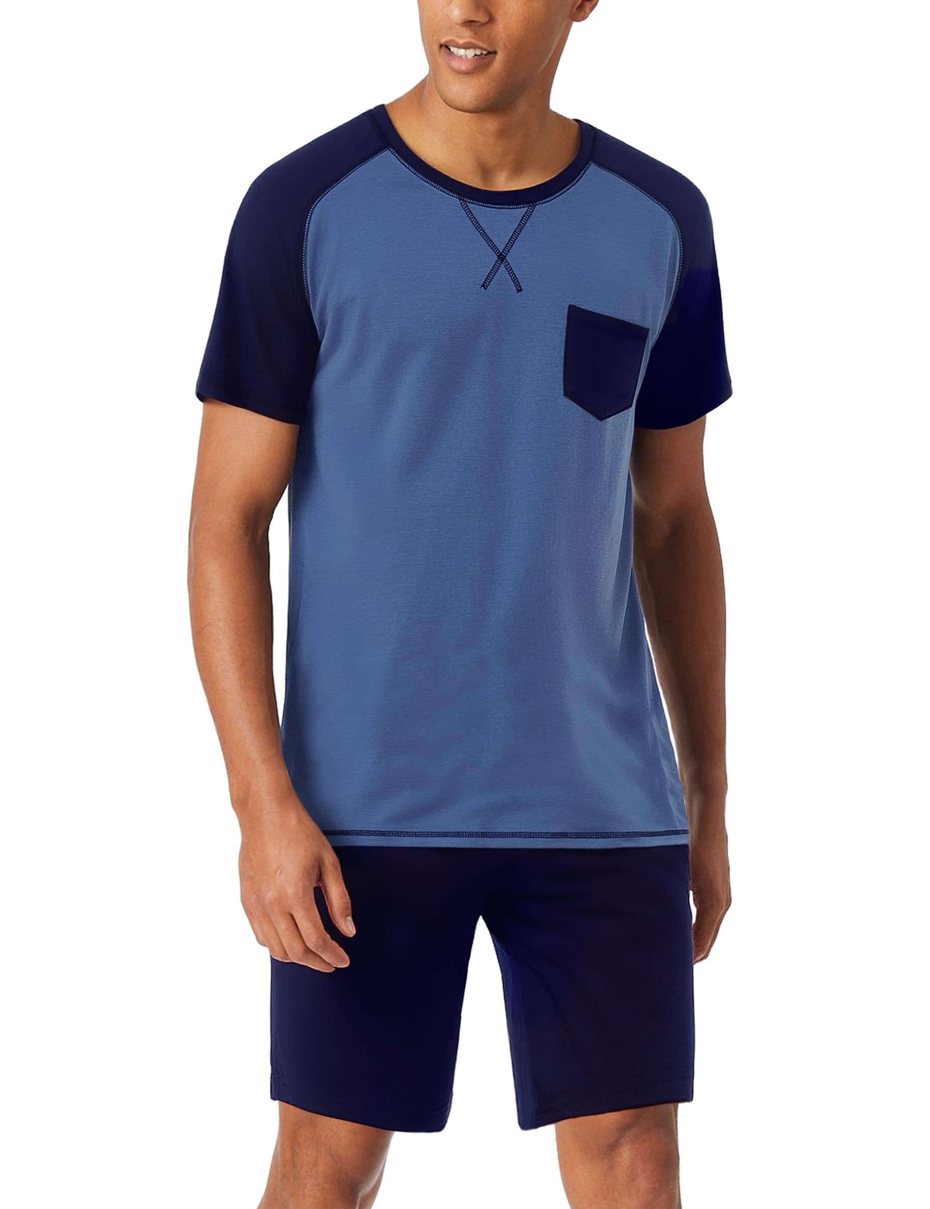 Aseniza Schlafanzug Herren Kurz Pyjama Set Baumwolle Shorty Schlafanzüge für Männer Hausanzug und Schlafanzughose Zweiteilige