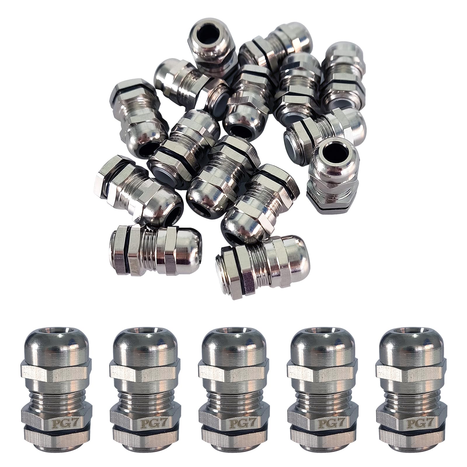 15PCS PG7 Cable Gland Waterproof Metal Cable Glands Joints Adjustable Connector Easy Cable Management Adjustable Connector for 3-6.5mm Dia Cable (PG7)