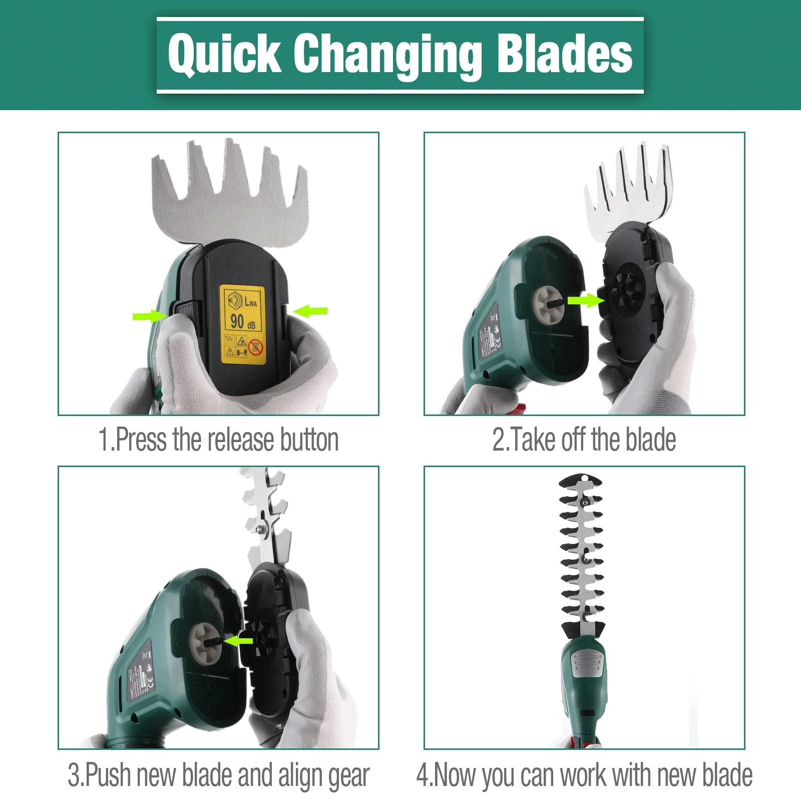 POSENPRO Cisaille Sculpte-Haie et Taille-Herbes sans Fil 7,2V, 2 en 1 Taille Haie Batterie Electrique avec 2 Lames, Poignée rotative 180°