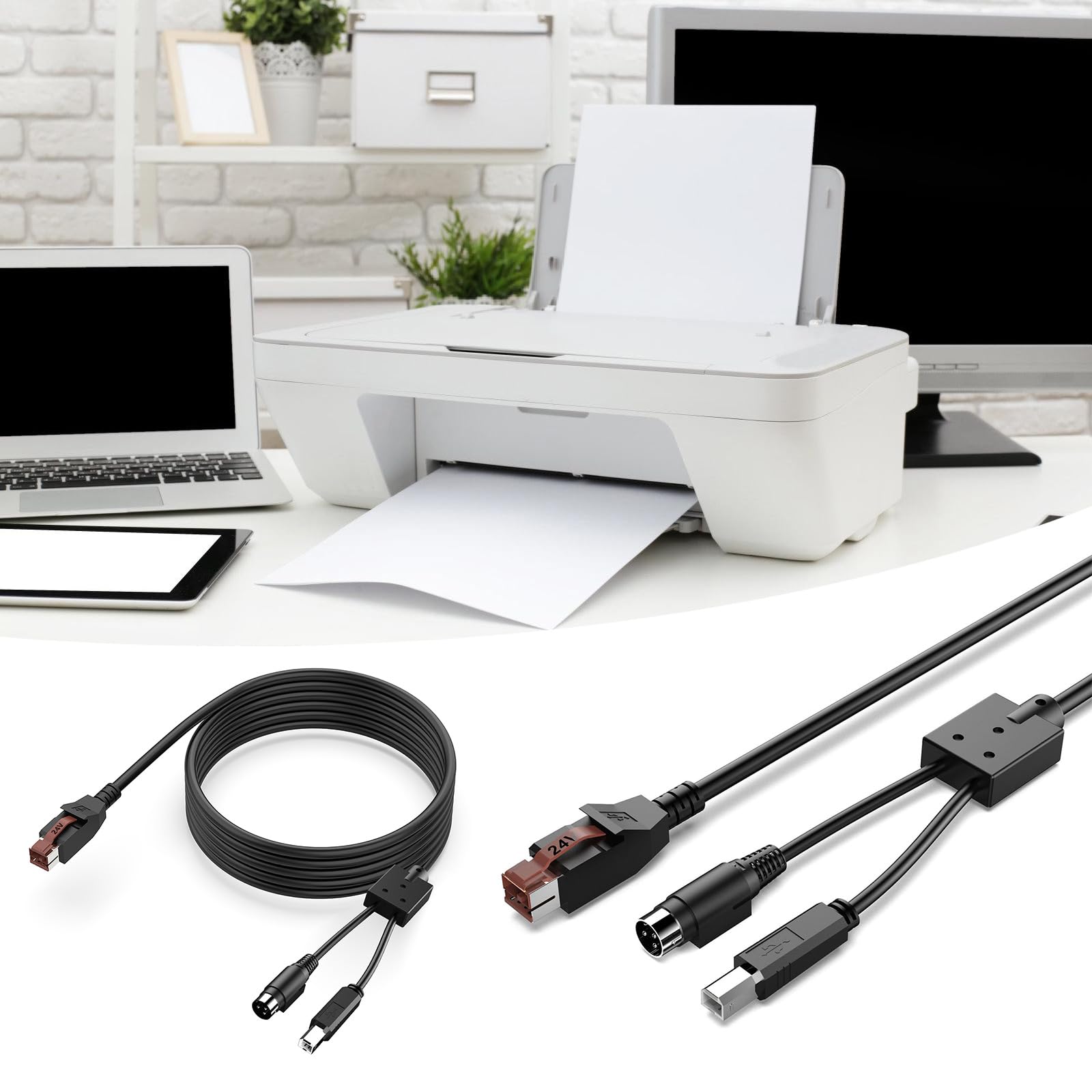Cavo alimentazione da 24 V USB a 3 pin USB 2.0 B maschio per scansione Stampante codici a barre Dispositivi Accessori Cavo alimentazione della stampante