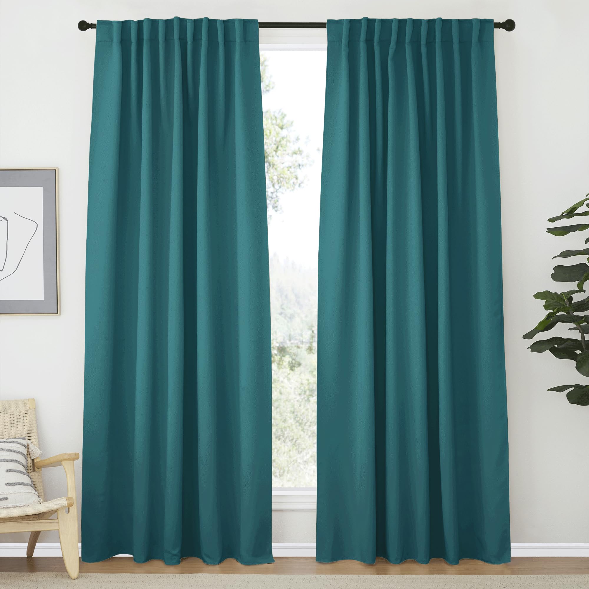 NICETOWN Blackout Curtain Panels Window Draperies - (Sea Teal Color) 62x84 inch, 2 Pieces, Privacy Blackout Cloth Fabric, Living Bedroom Room Divider/Sliding Patio Decor Window Curtains