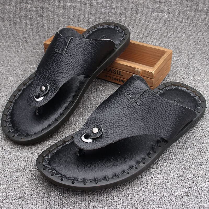 Men Sandals Flip Flops Men Casual Shoes Outdoor Comfortable Beach Male Leather Slippers(White-Patch Five-Pointed star4,39 Code)2