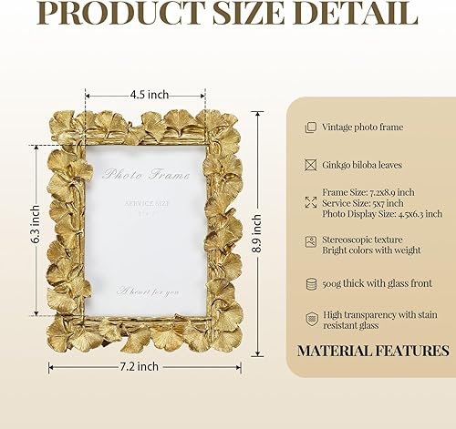 Miniatura 3 de Cuspin Marco de fotos vintage de 5 x 7 pulgadas, hojas ornamentadas texturizadas de resina hecha a mano con parte frontal de vidrio, marcos de fotos