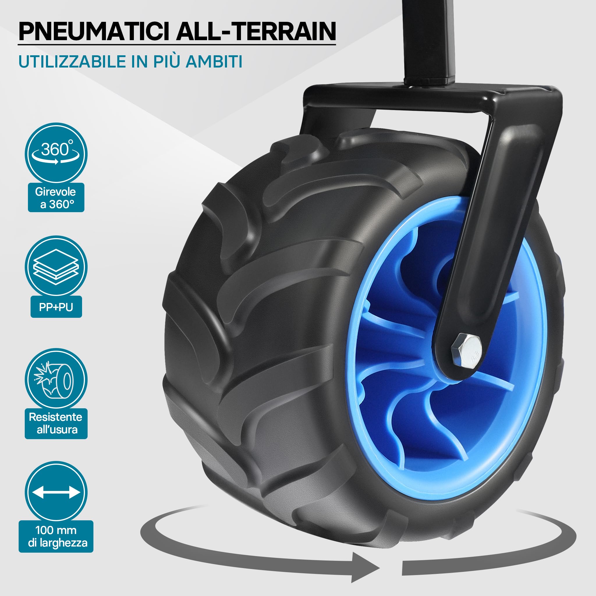 Wiltec Carretto a mano pieghevole, max 70 kg, tessuto impermeabile blu, Carrello spiaggia con parasole
