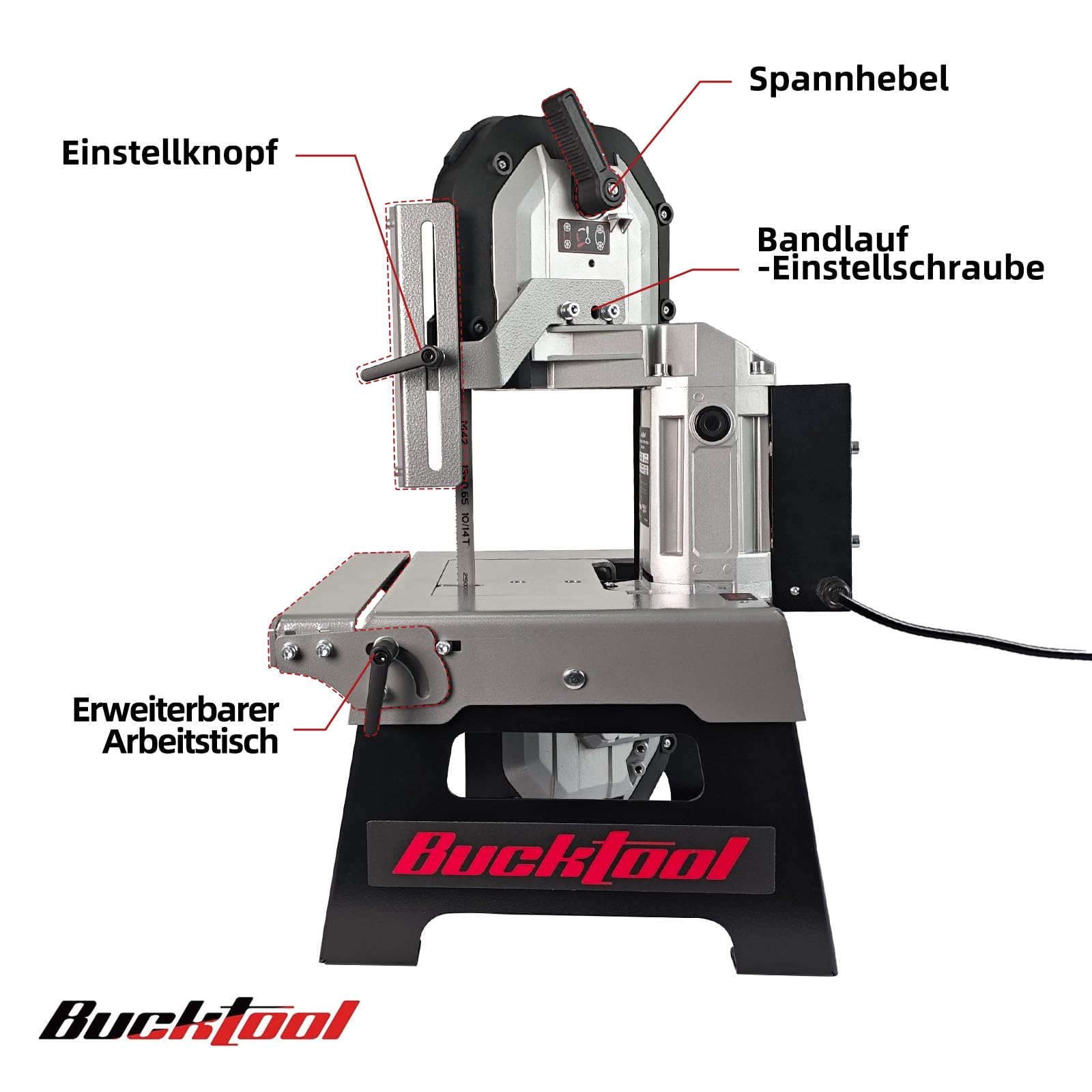 BUCKTOOL 127 mm Metallbandsäge, 1200W Bandsäge für Metall, 5 Inch Tisch-Bandsäge mit variabler Geschwindigkeit 0,7–2,4 m/s, mit Erweiterungstisch, für Werkstatt, Garage & Heimwerker