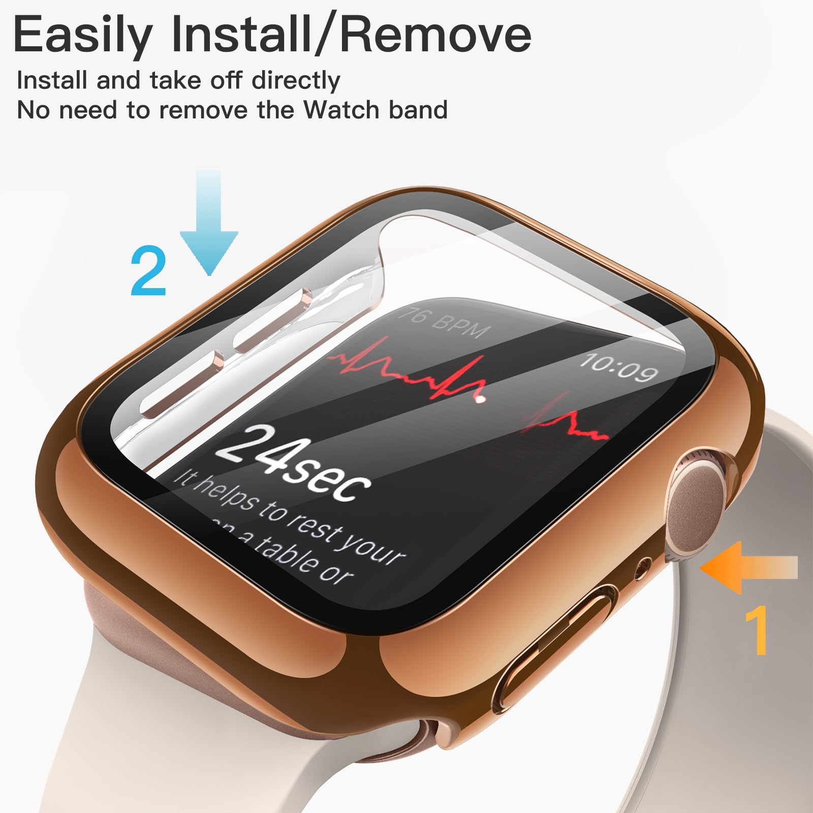 JETech Platerowane Etui dla Apple Watch Series 11/10 42mm | Miedziano-Różowe Złoto, Wbudowany Ochraniacz Ekranu ze Szkła Hartowanego, Metaliczne Wykończenie, Wysoka Czułość Dotyku