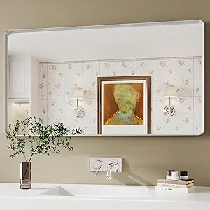 30x55 Silver Bathroom Mirror concave Frame,Wall-Mounted Mirrors,Mirror for Bathroom,Bathroom Mirrors Pair,Bathroom Vanity Mirror,Espejo para baño