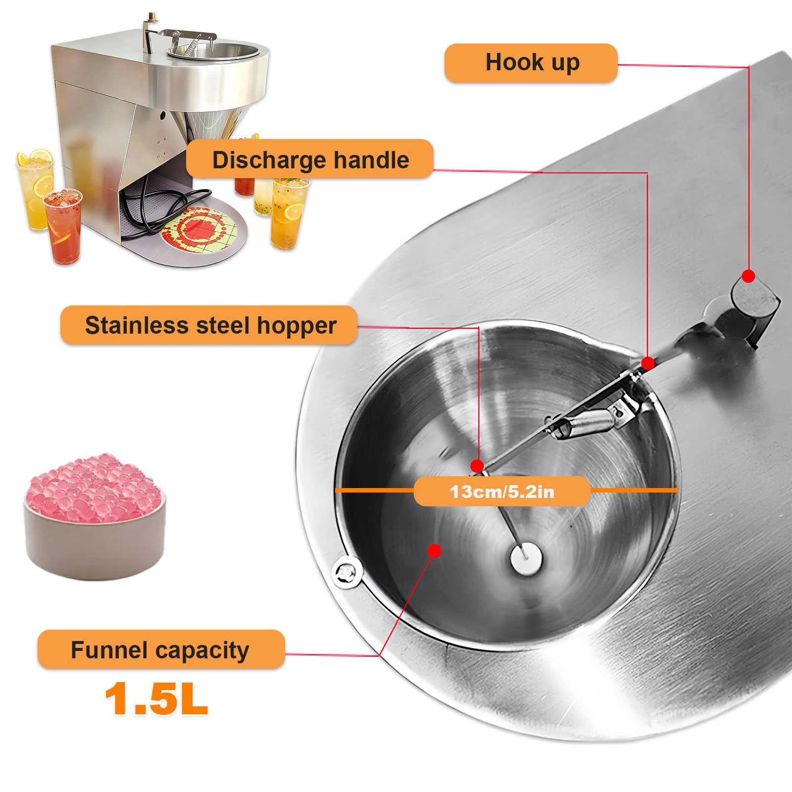 Maszyna do robienia boba, komercyjna, ze stali nierdzewnej | Produkuj truskawki, mango i inne napoje typu popping boba, do różnych zastosowań, do napojów, deserów, na imprezy małych
