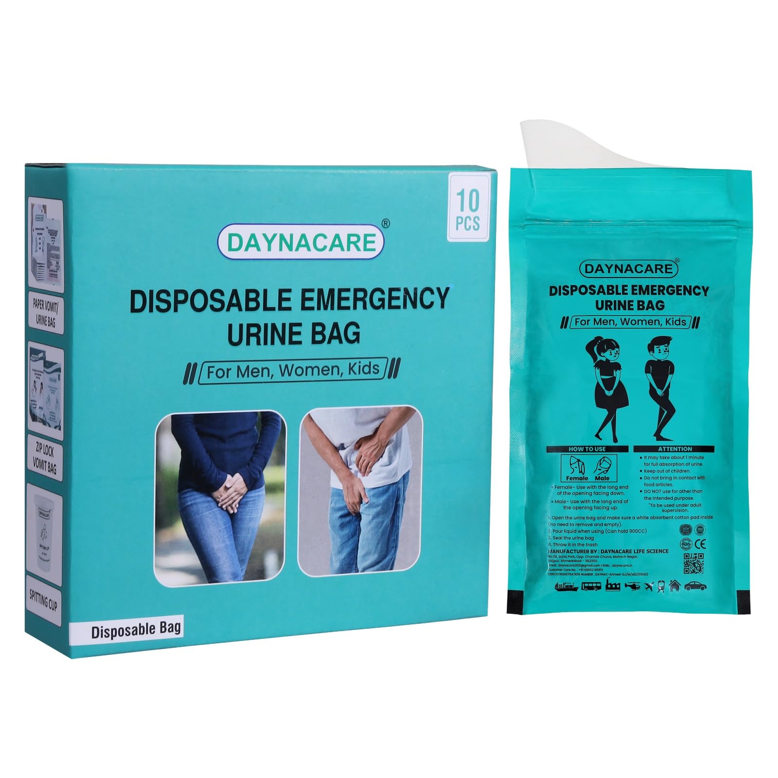 Lemon Disposable Urine Bag 900CC (Pack of 10) | Emergency Pee Bag & Portable Toilet Bag for Travel | Unisex Urinal Bag for Men Women Kids, Traffic Jam, Camping, Pregnant, Patient Care-image-1