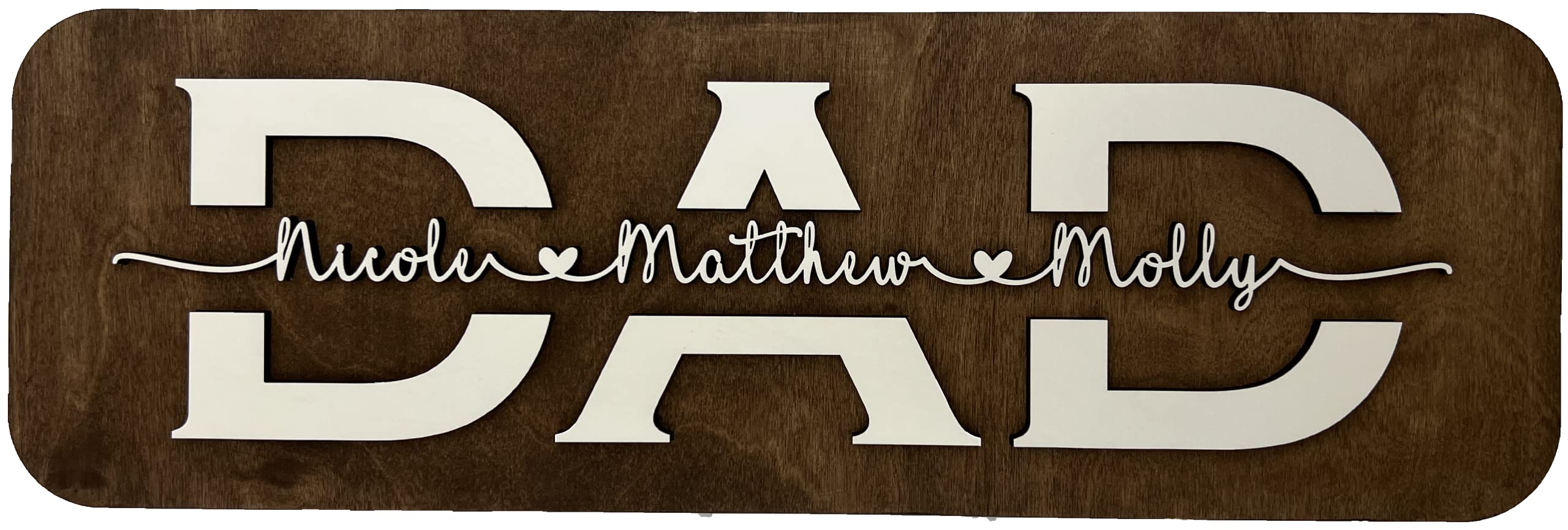 Personalized Dad Sign with 3D Custom Names - UV Printed DAD on Premium Pine Wood - Father's Day Gift, Handmade Birthday Present, 5.5x18" Wall Decor with Hanger