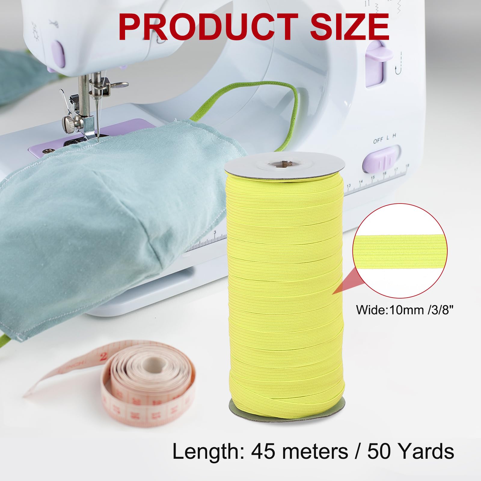 PATIKIL Elastic Bands 10mm x 45 Meters, Polyester Flat Elastic Cord Stretch Strap for Sewing Crafting DIY Lemon Yellow - Image 2