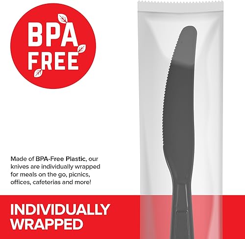 Miniatura 3 de Stock Your Home Cuchillos envueltos individualmente, 250 cuchillos de plástico pesado, paquete a granel de cuchillos desechables de plástico,