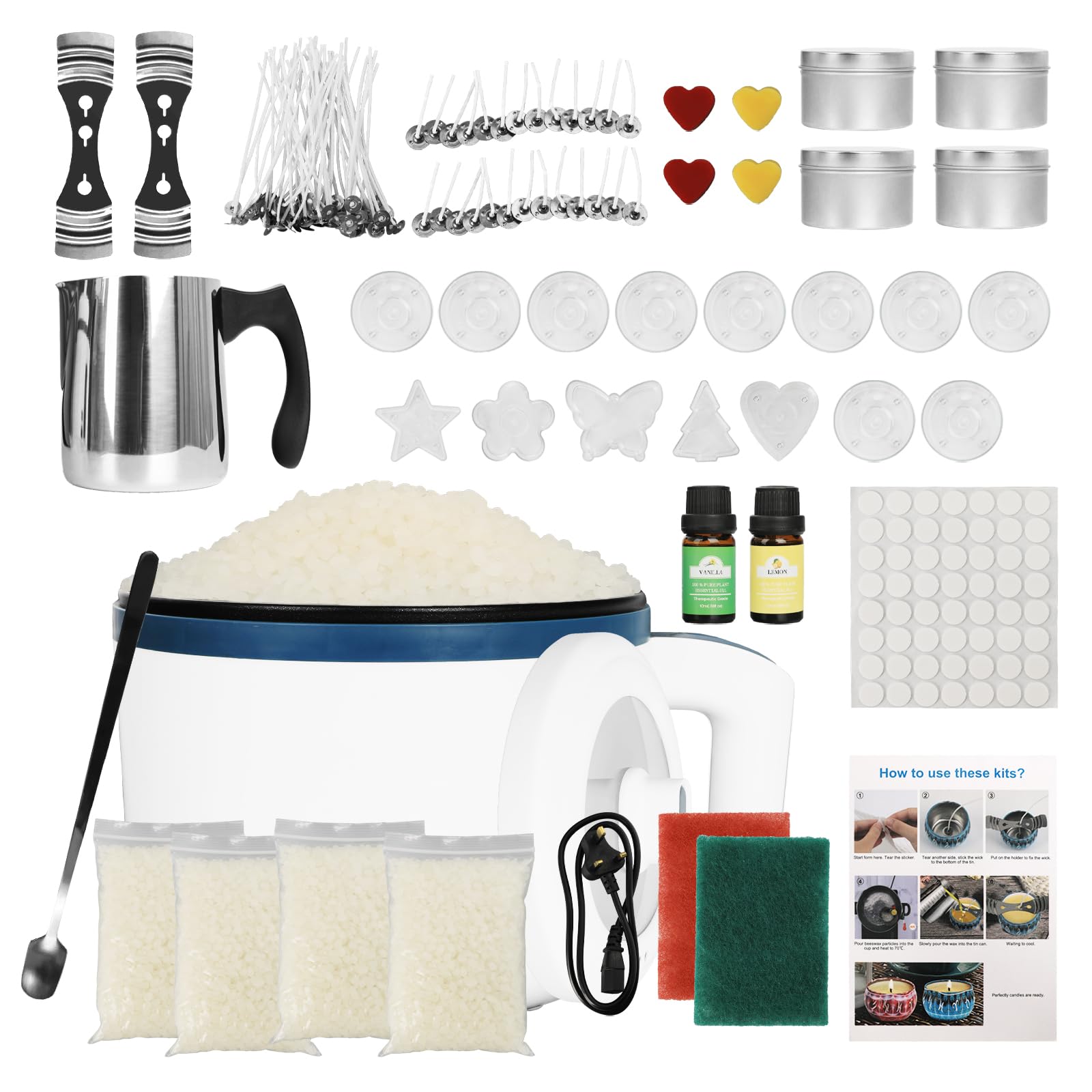 Faazy Candle Making Kit - with 1.8L Wax Melting Pot, Candle Melting Pot for Candle Making Electric Non-Stick Candle Making Pouring Pot, Wax Melting Tool with Heat-Resistant Handle Candle Starter Kit